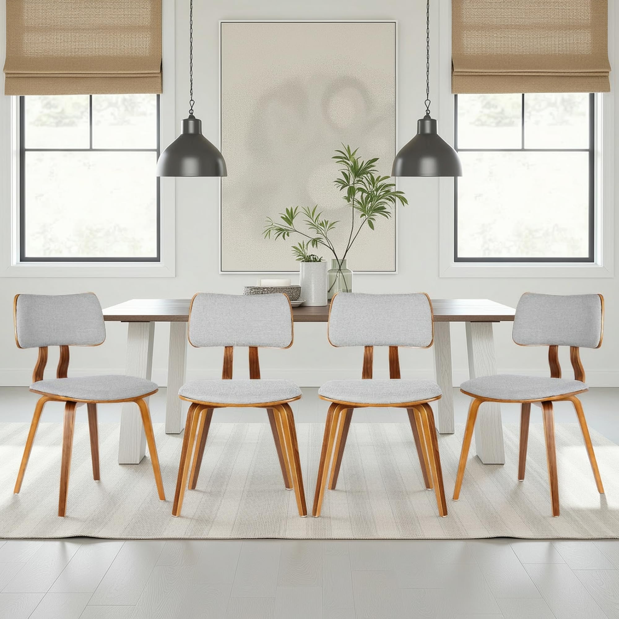 Armen Living Jaguar Mid-Century Dining Chair in Walnut Wood and Green Fabric
