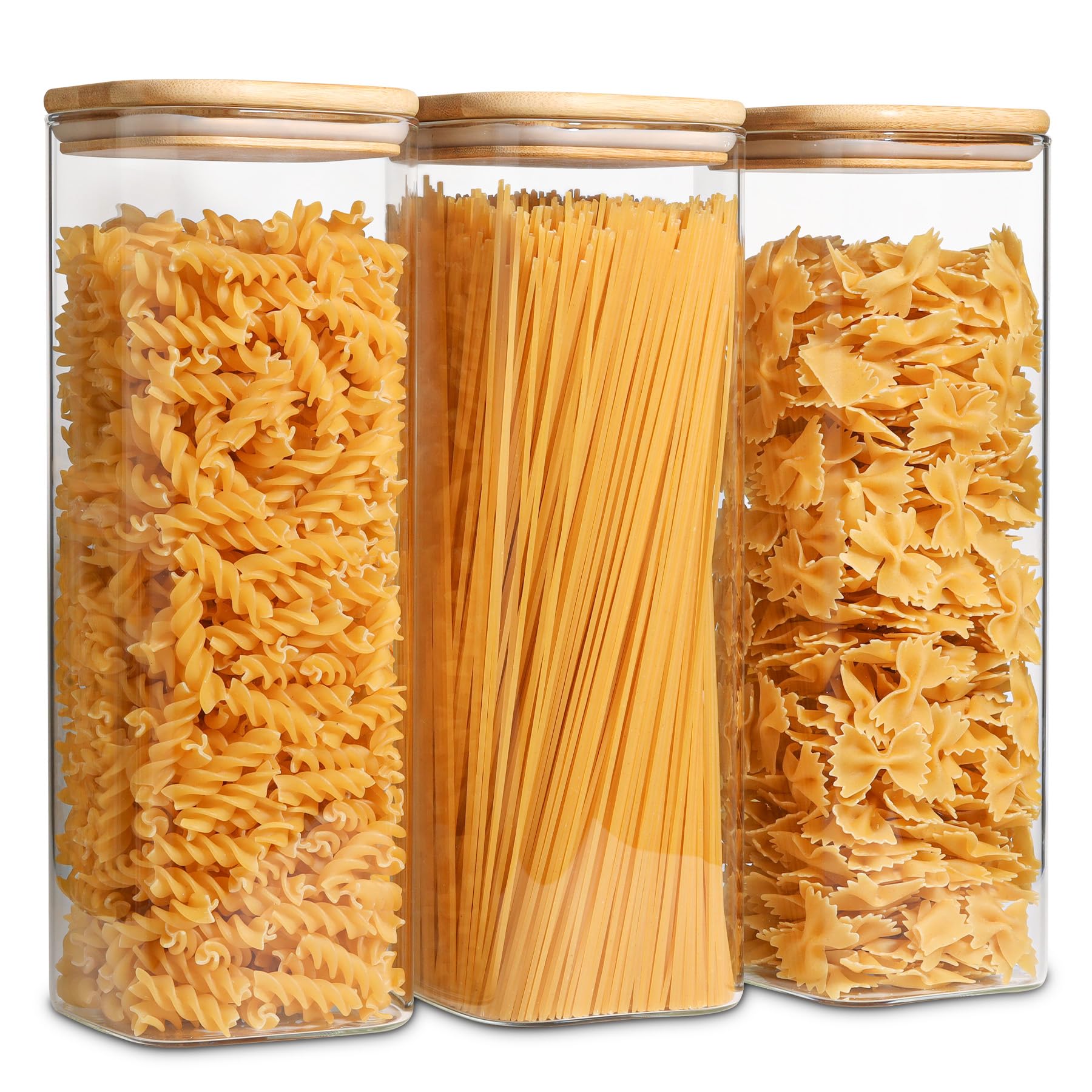 ComSaf Airtight Glass Storage Canister with Lids (0.7Qt/1.2Qt/1.6Qt) Set of 6, Food Storage Container Kitchen Pantry Storage Jar, Glass Jars for Flour Cereal Sugar Tea Coffee Beans Snacks, Square
