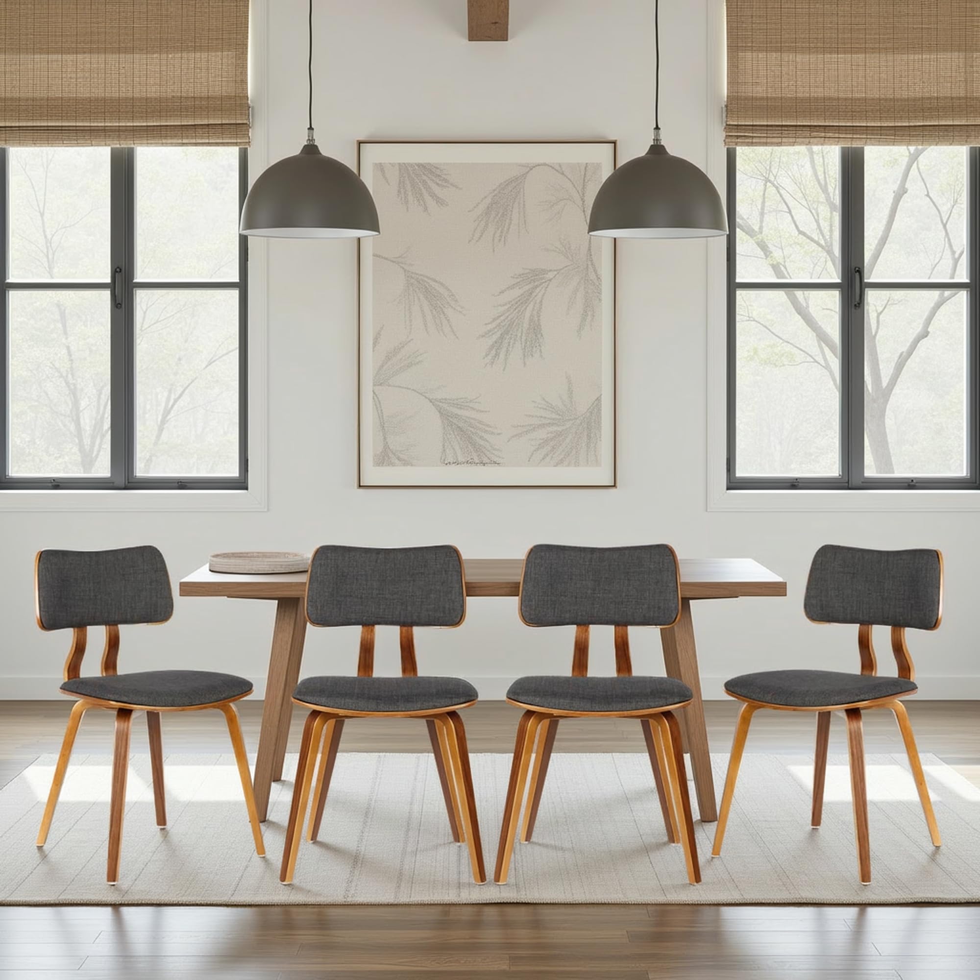 Armen Living Jaguar Mid-Century Dining Chair in Walnut Wood and Green Fabric