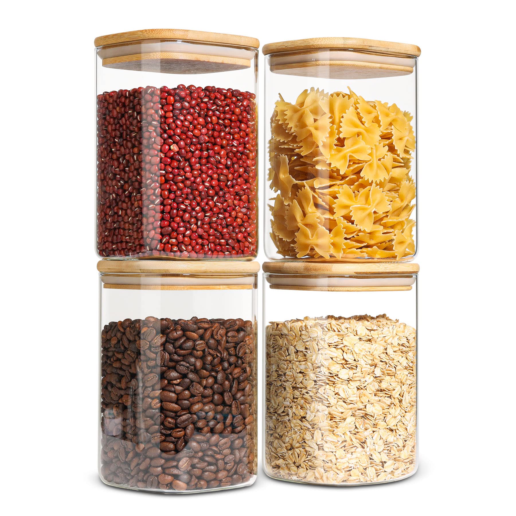 ComSaf 1.2 Qt Glass Storage Containers with Lids, Glass Jars with Lids, Clear Food Storage Jar, Square Canister Set of 9, Pantry Organizers and Storage for Cookie Flour Oat Pasta Tea Coffee Bean