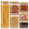 ComSaf Airtight Glass Storage Canister with Lids (0.7Qt/1.2Qt/1.6Qt) Set of 6, Food Storage Container Kitchen Pantry Storage Jar, Glass Jars for Flour Cereal Sugar Tea Coffee Beans Snacks, Square