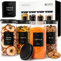 EDELHAUS Glass Storage Containers with Black Lids [Extra Thick Glas] with 54 Labels - Canister For Pantry Noodles Flour Cereal Rice Sugar Tea Coffee Beans - Round Set of 5x