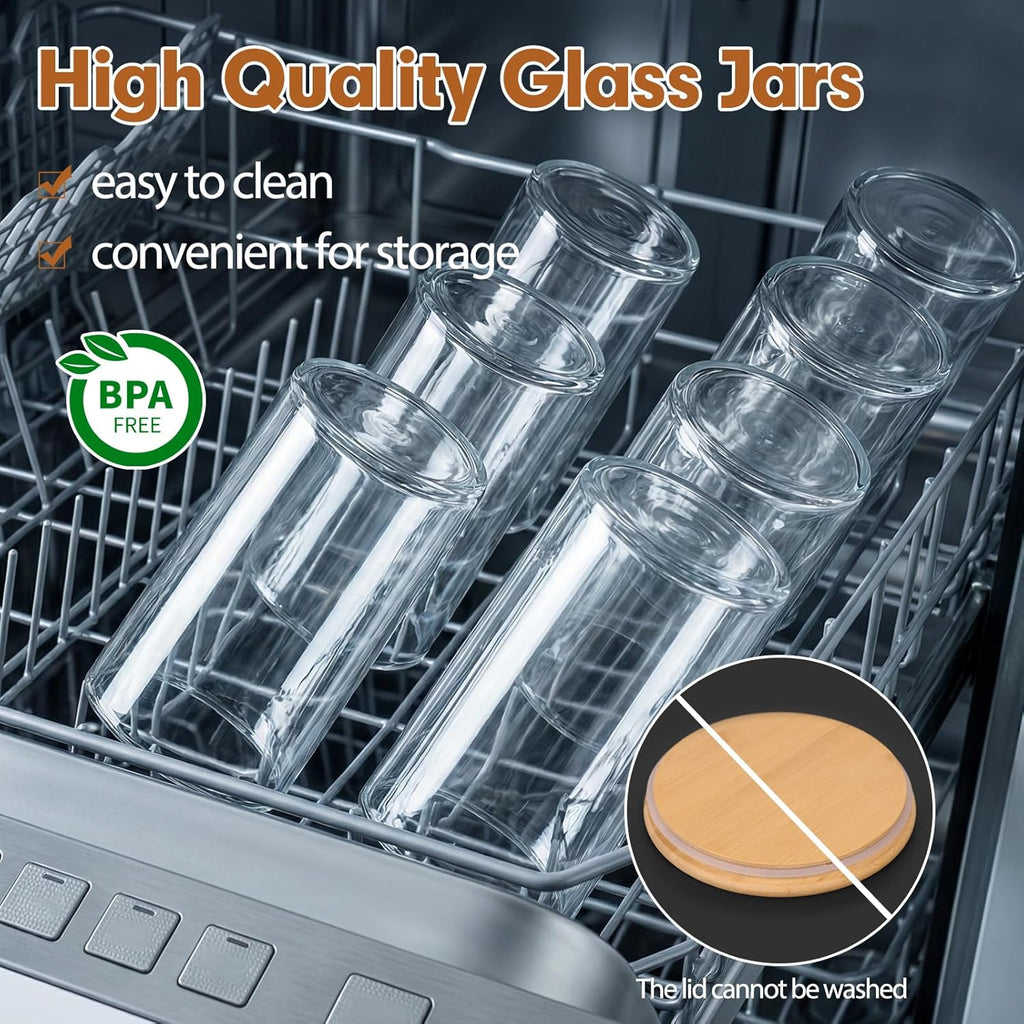 Moretoes 6 Pack 0.6qt Glass Storage Containers with Bamboo Lids, Airtight Food Storage Jars for Pantry, Dry Goods, Flour, Sugar