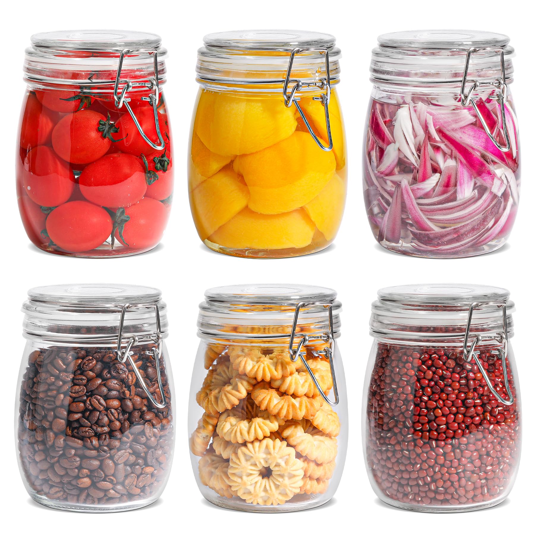 ComSaf 6-Pack 17oz Short Glass Jars for Drawers, Small Airtight Food Canisters for Spices, Nuts & Kids Snacks, Pint Sized Canning Jar Set for Jams, Pickles & Pantry Organization