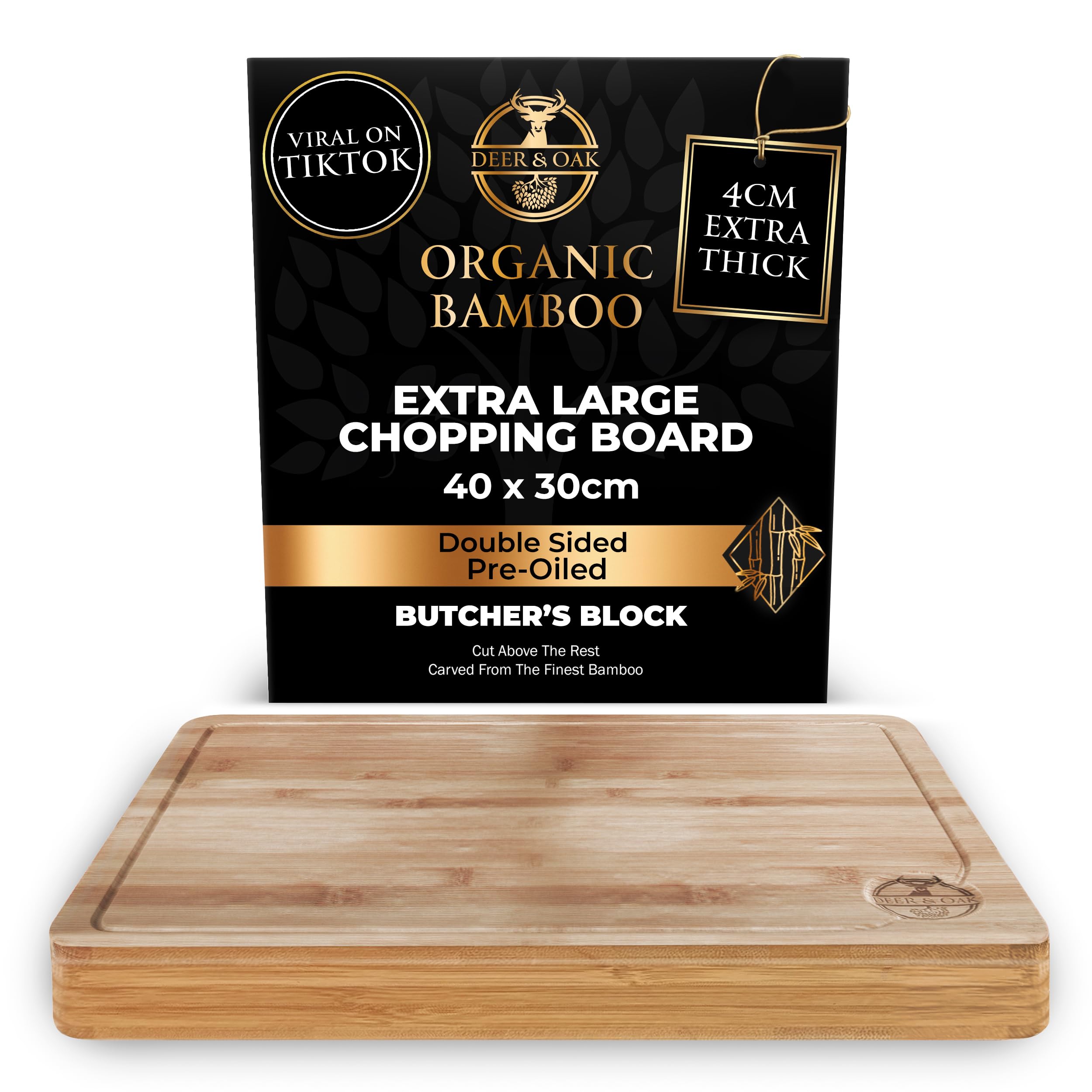 Pre-Oiled, Non Toxic 3-Piece Carbonized Bamboo Cutting Board Set, Eco-Friendly Wooden Chopping Boards for Kitchen with Hanging Hole, 500°F Carbonized Technology Charcuterie Serving Boards Deer & Oak