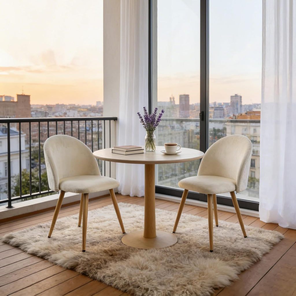 Dining Chairs Set of 2, Velvet Comfortable Seats, Mid-Century Modern Living Room Chairs, Upholstered Kitchen Chairs with Wooden Legs and Padded Seat for Bedroom Office Easy Assembly, Beige
