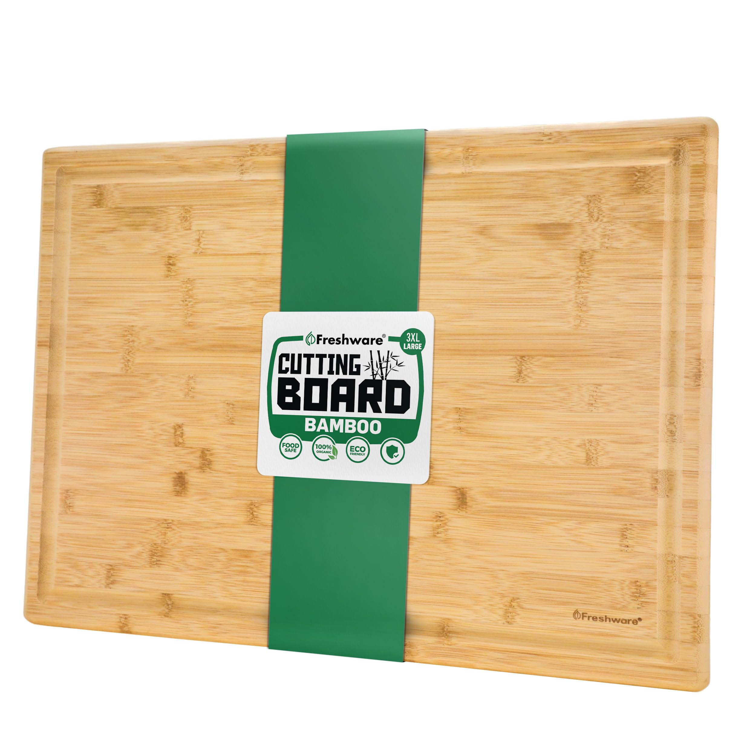 Freshware Wood Cutting Boards for Kitchen - Bamboo Cutting Board Set of 3, Cutting Boards with Juice Grooves, Serving Board Set, Chopping Board for Meat, Veggie, Easy Grip Handle (9x6", 12x8", 15x10")