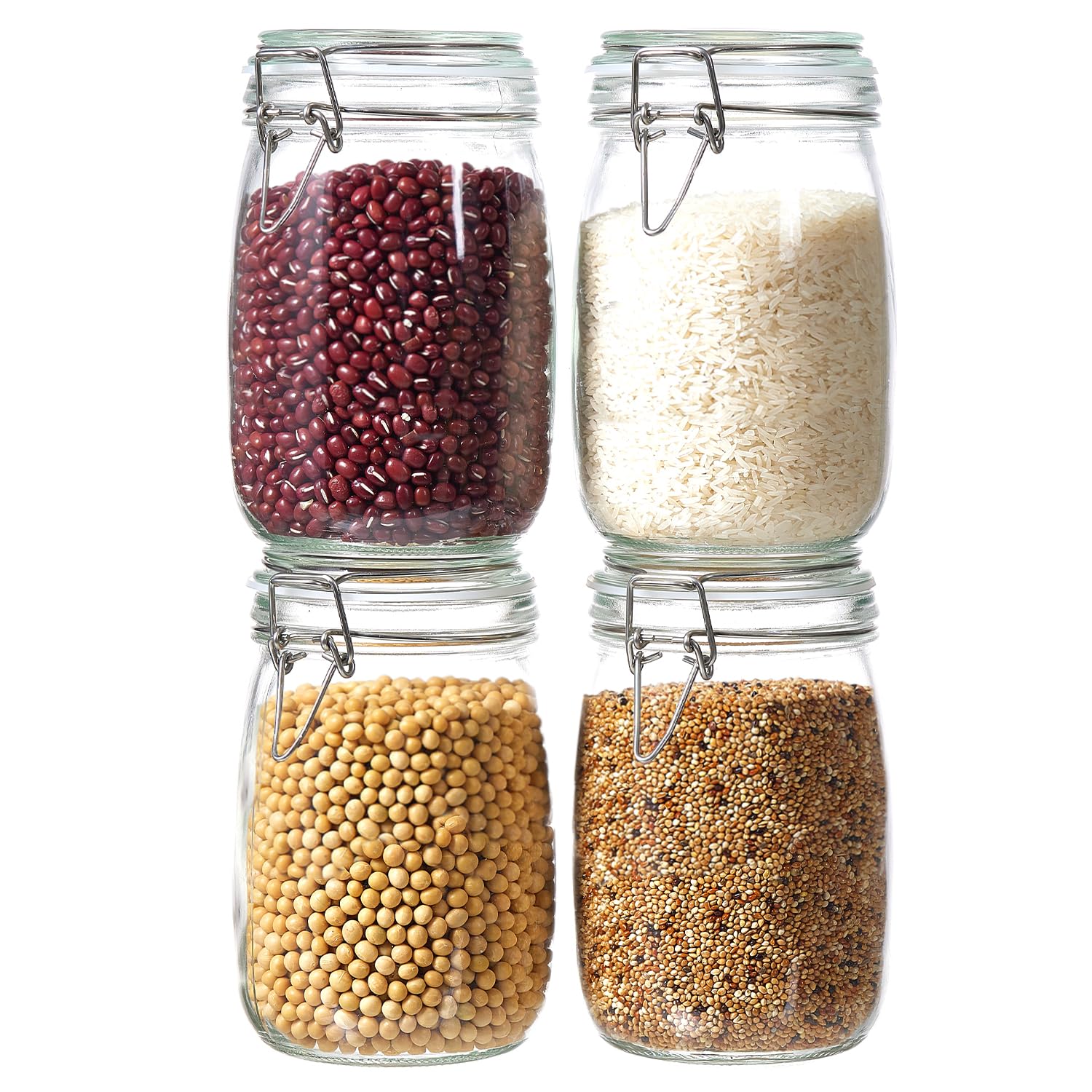 6 Pack 17oz Food Storage Jars with Airtight Lids, Preserving Seal Wire Clip Fastening Glass Containers, Canisters for Kitchen Organization, Flour, Cereal, Pasta, Sugar, Beans, Pickling Jars (17 Oz*6)