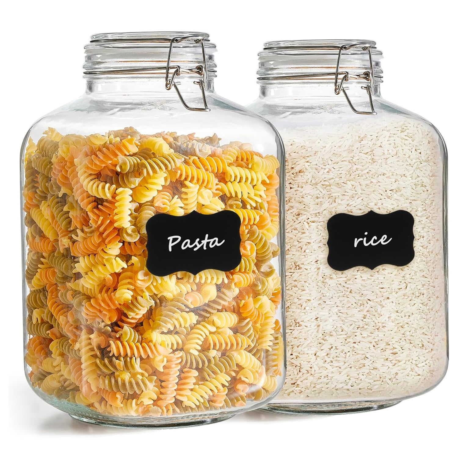 ComSaf 3-Pack 78oz Large Square Airtight Glass Jars for Bulk Food, Holds a 4lb Bag of Sugar or 5lb of Rice, Wide Mouth Canister for Flour, Coffee & Pantry Organization
