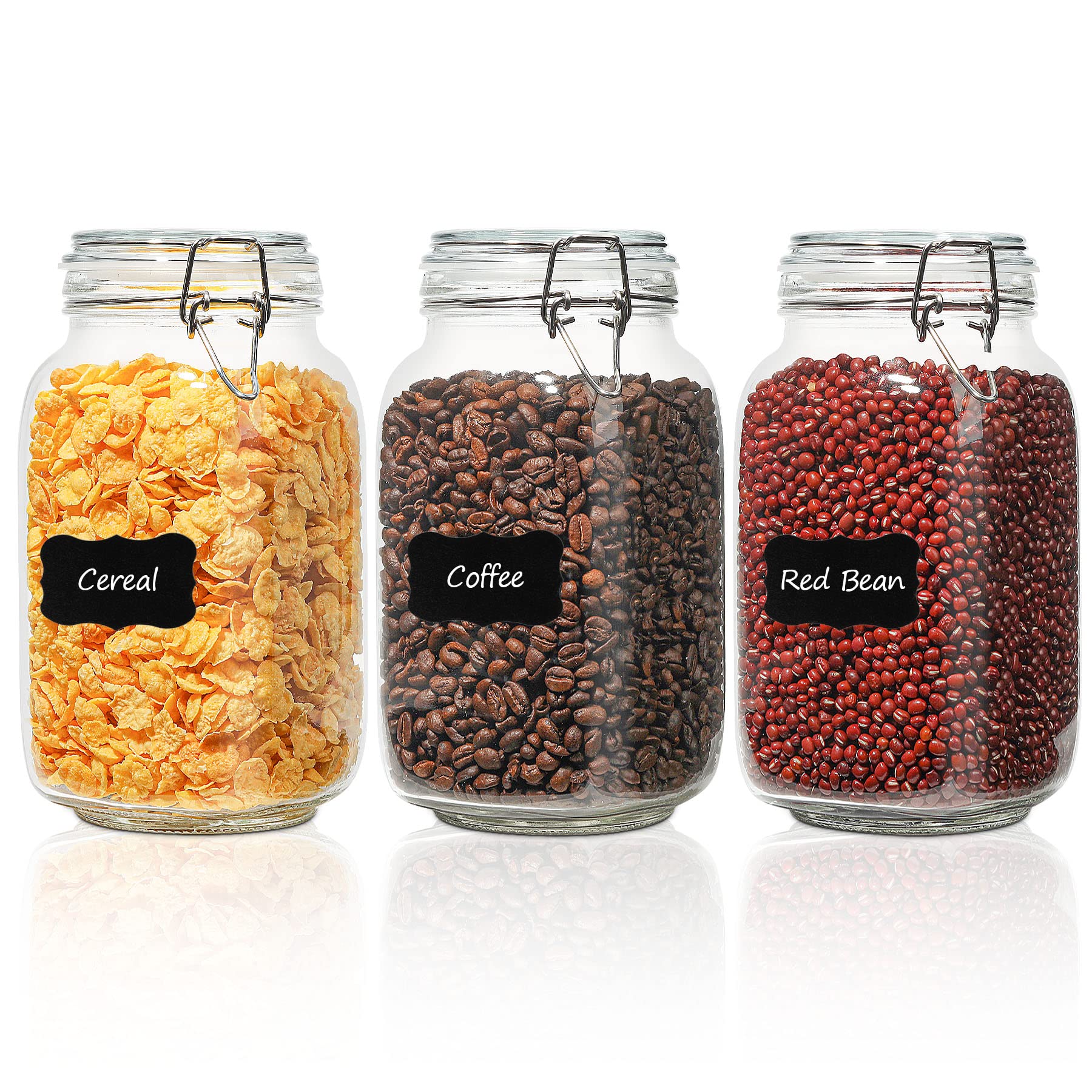 ComSaf 3-Pack 78oz Large Square Airtight Glass Jars for Bulk Food, Holds a 4lb Bag of Sugar or 5lb of Rice, Wide Mouth Canister for Flour, Coffee & Pantry Organization