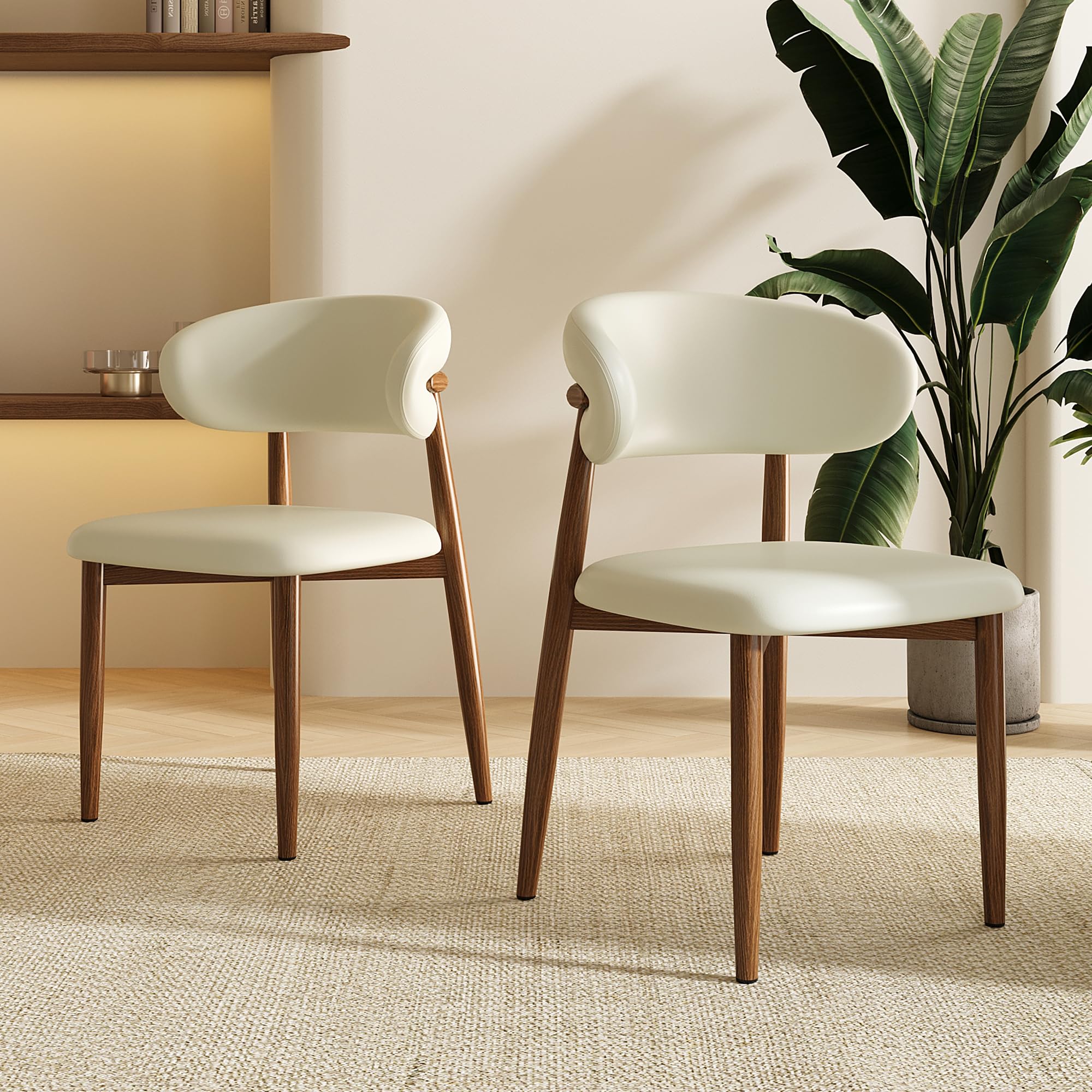 Dining Chairs Set of 2 for Kitchen Dining Table Mid Century Modern Farmhouse Upholstered Linen Dining Room Chairs with Metal Legs, Walnut Khaki