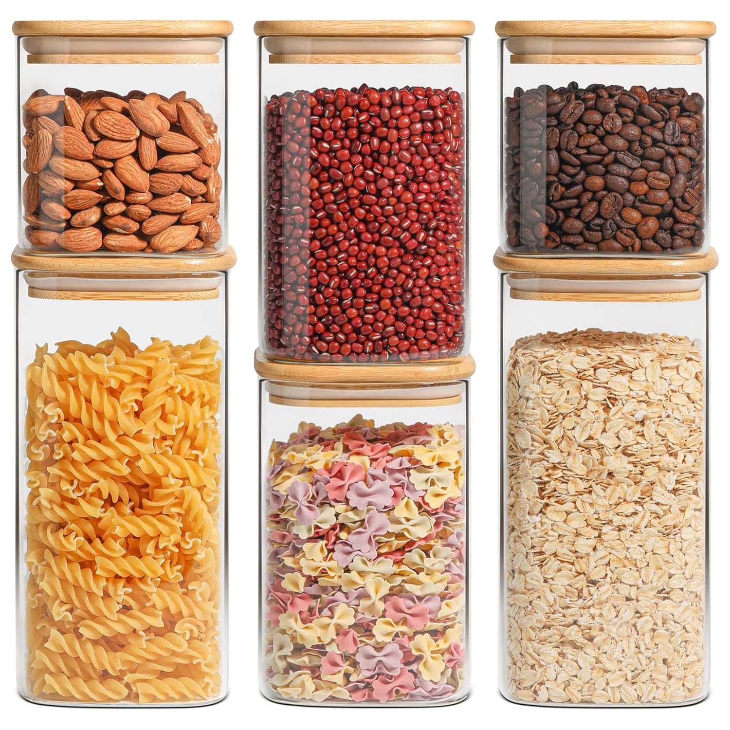 ComSaf 1.2 Qt Glass Storage Containers with Lids, Glass Jars with Lids, Clear Food Storage Jar, Square Canister Set of 9, Pantry Organizers and Storage for Cookie Flour Oat Pasta Tea Coffee Bean