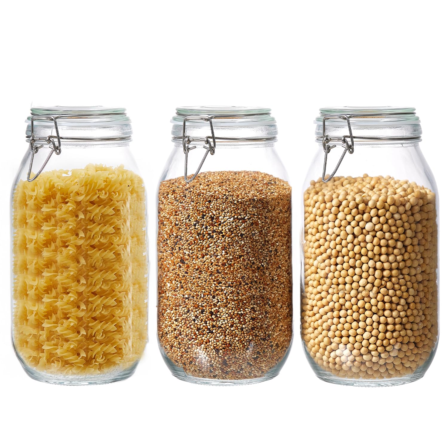 6 Pack 17oz Food Storage Jars with Airtight Lids, Preserving Seal Wire Clip Fastening Glass Containers, Canisters for Kitchen Organization, Flour, Cereal, Pasta, Sugar, Beans, Pickling Jars (17 Oz*6)