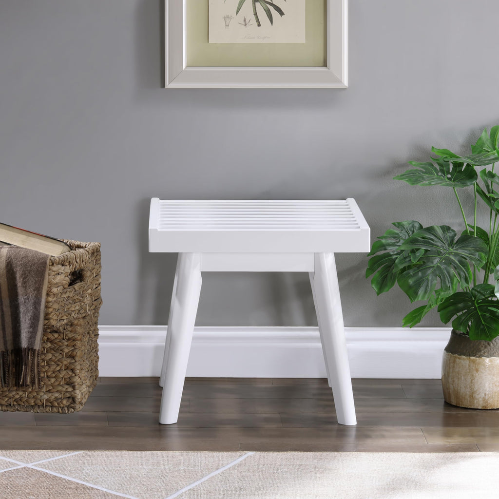 Roundhill Furniture Larwich Solid Wood Slatted Bench, 56.30-Inch Long, White