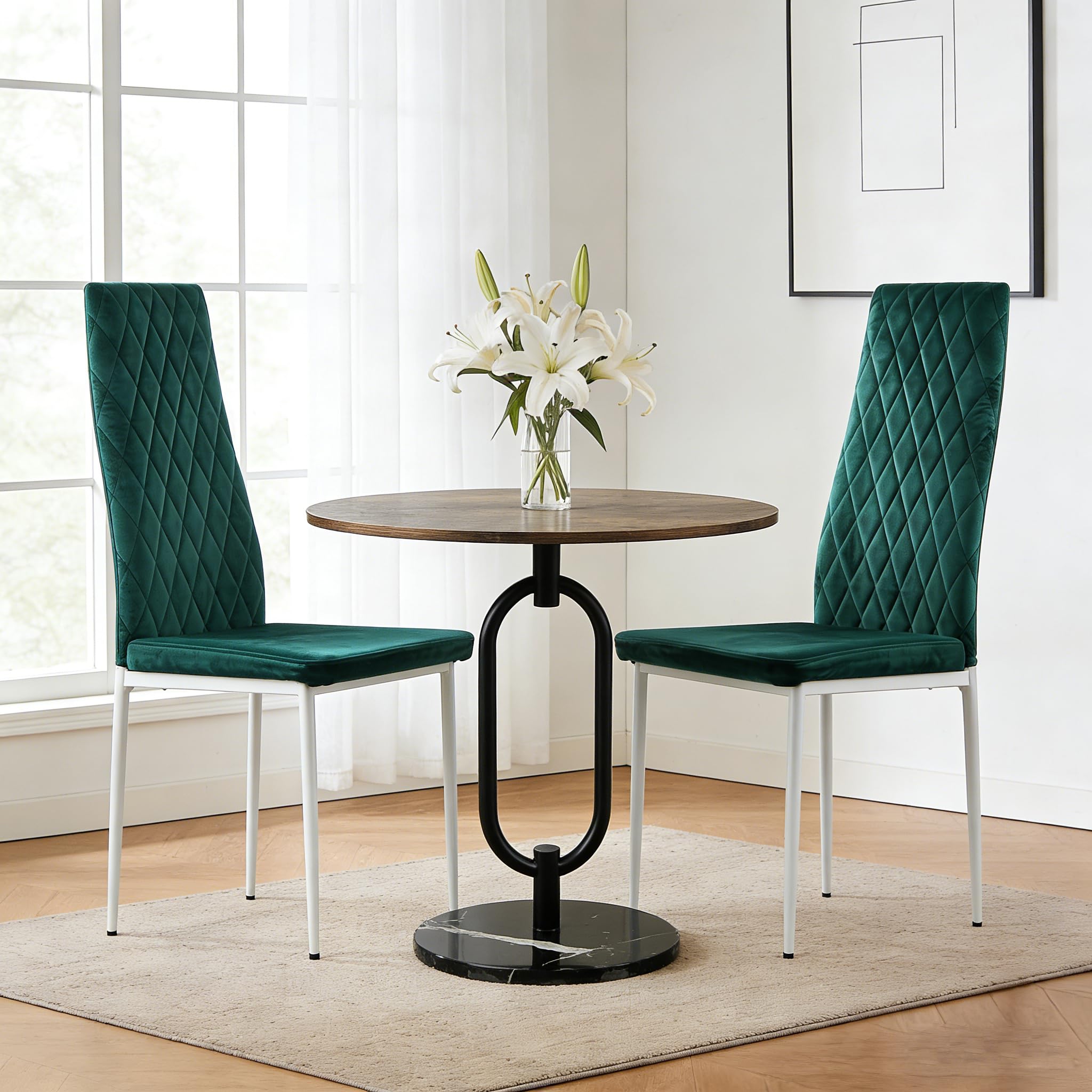 Dining Chairs Set of 2, Velvet Comfortable Seats, Mid-Century Modern Living Room Chairs, Upholstered Kitchen Chairs with Wooden Legs and Padded Seat for Bedroom Office Easy Assembly, Beige