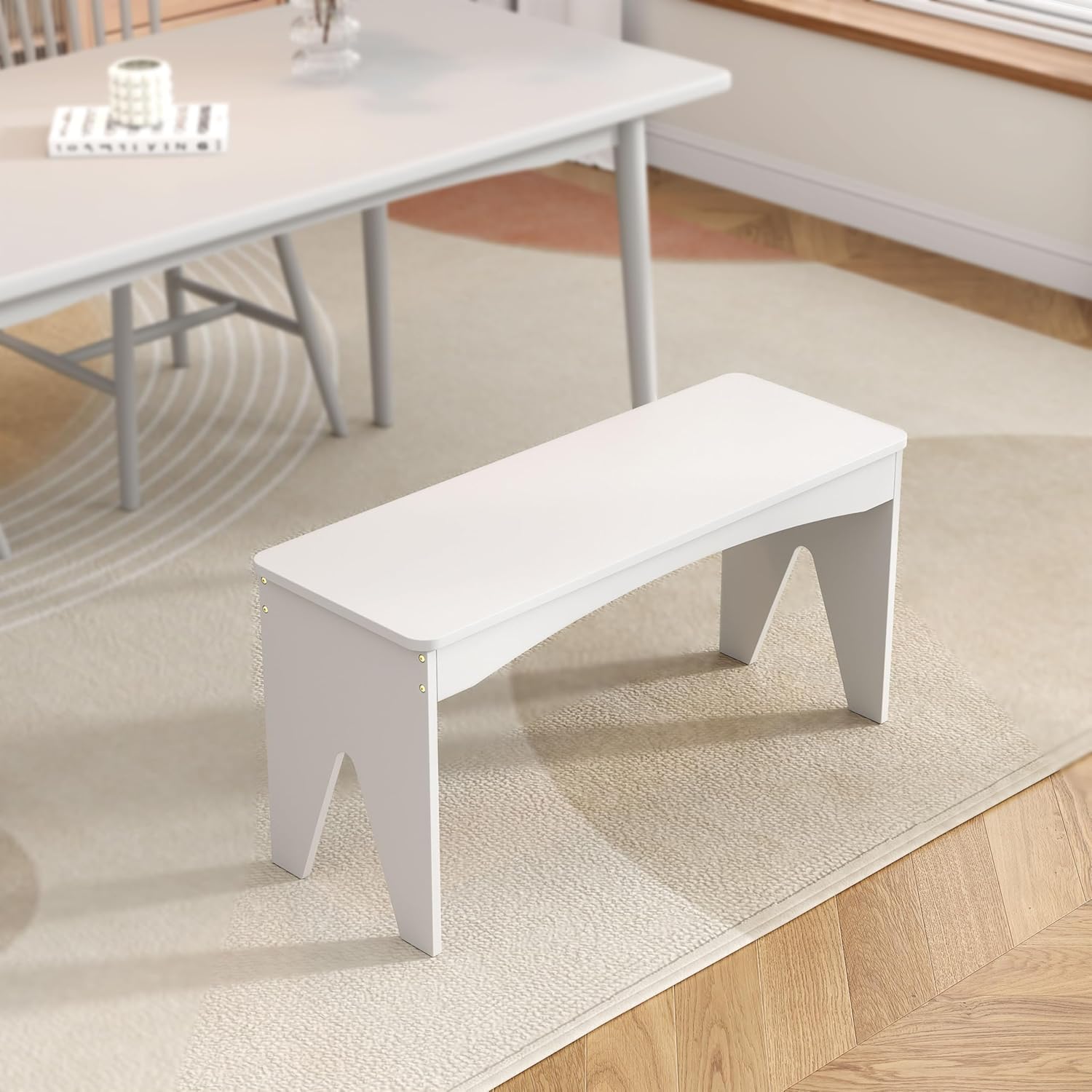APRTAT Bamboo 35.4" Dining Room Bench, Modern Farmhouse Kitchen Table Bench, Long Indoor Bench Seat for Entryway, Living Room, Bedroom, Hallway - White