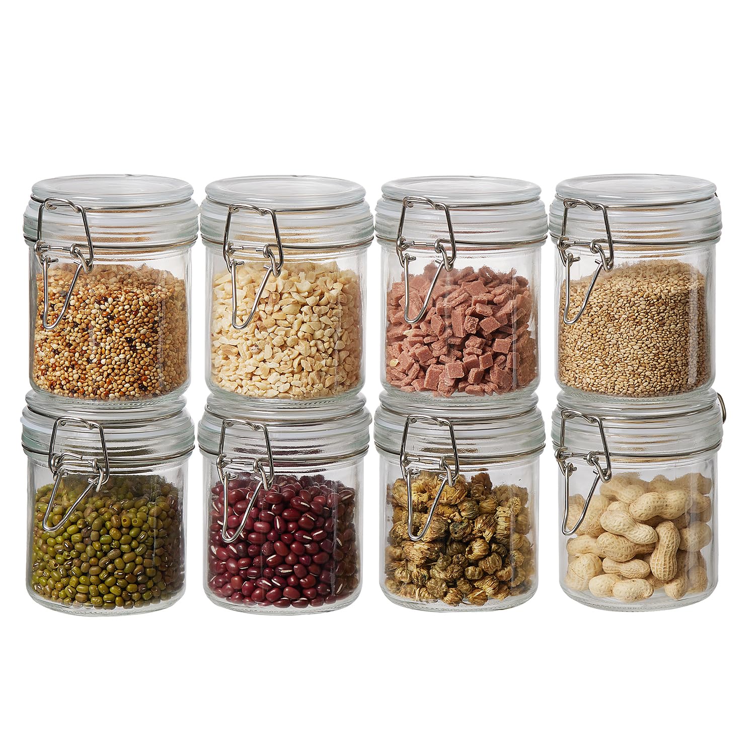 6 Pack 17oz Food Storage Jars with Airtight Lids, Preserving Seal Wire Clip Fastening Glass Containers, Canisters for Kitchen Organization, Flour, Cereal, Pasta, Sugar, Beans, Pickling Jars (17 Oz*6)