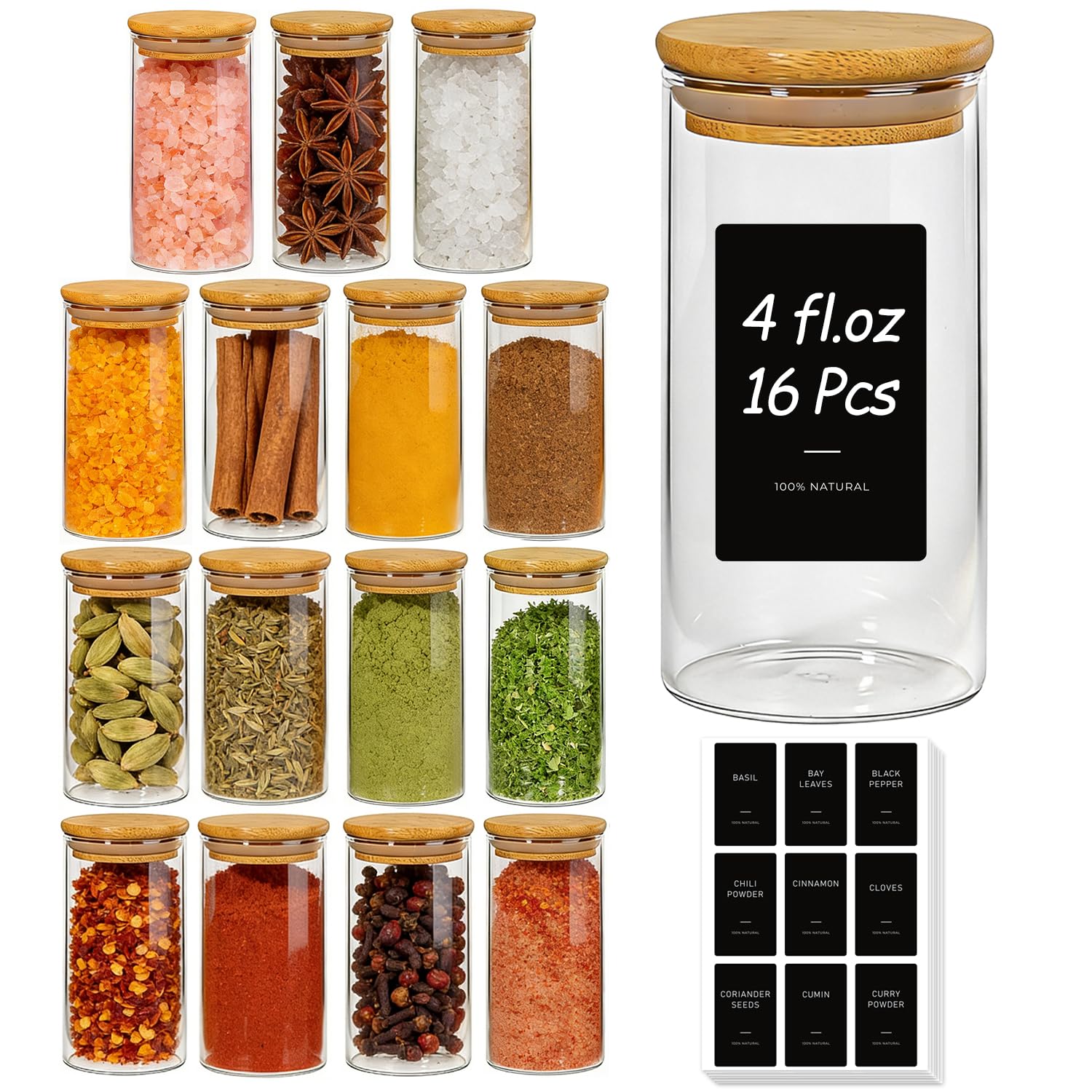 ComSaf Glass Food Storage Jars Set of 6, Tall Glass Storage Containers with Lids, Spaghetti Jar, Canisters Set for the kitchen, Pasta, Flour, Nuts, Oat, Coffee and Sugar Container, Pantry Organization