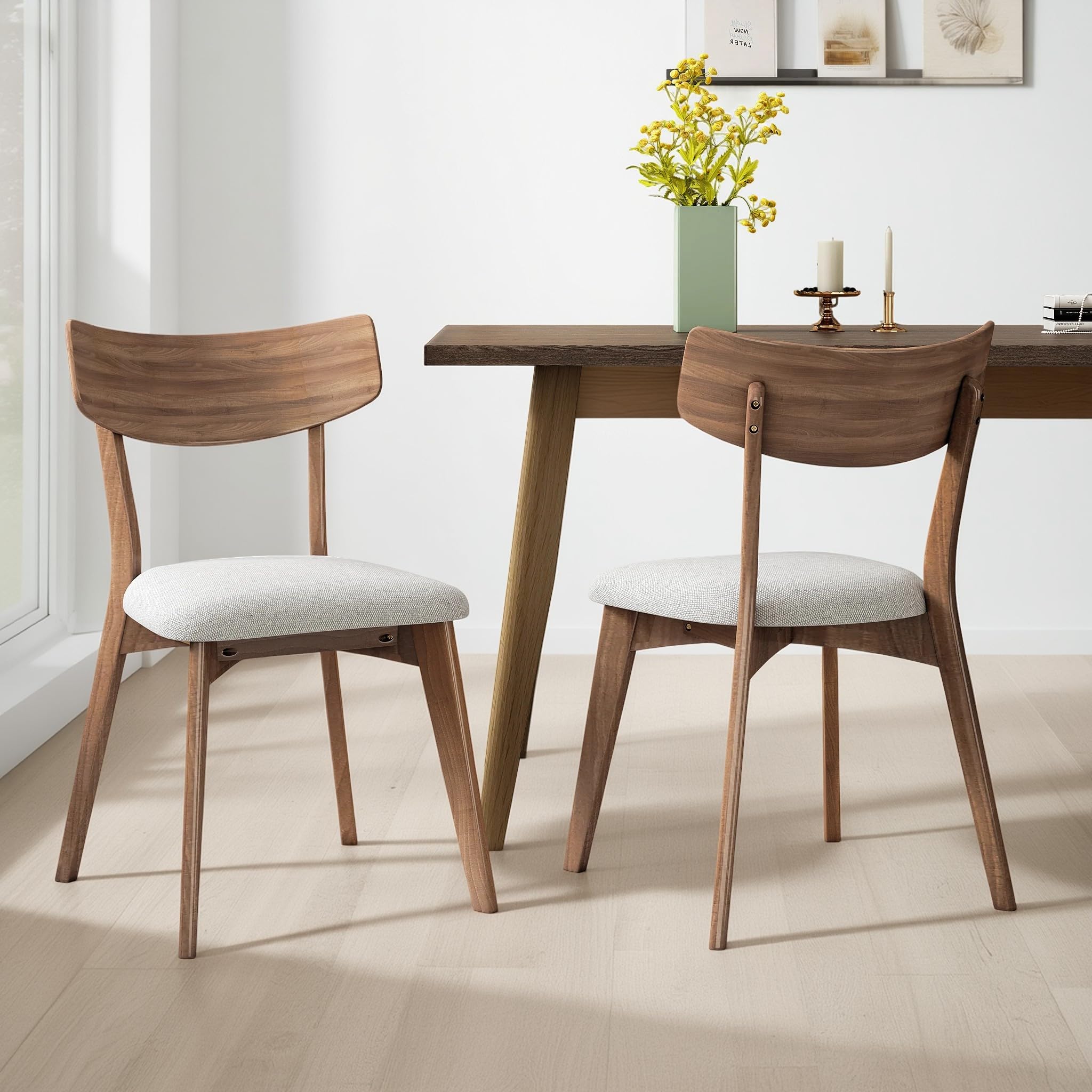 Christopher Knight Home Abrielle Mid-Century Modern Fabric Dining Chairs with Natural Walnut Finished Rubberwood Frame, 2-Pcs Set, Dark Grey / Natural Walnut
