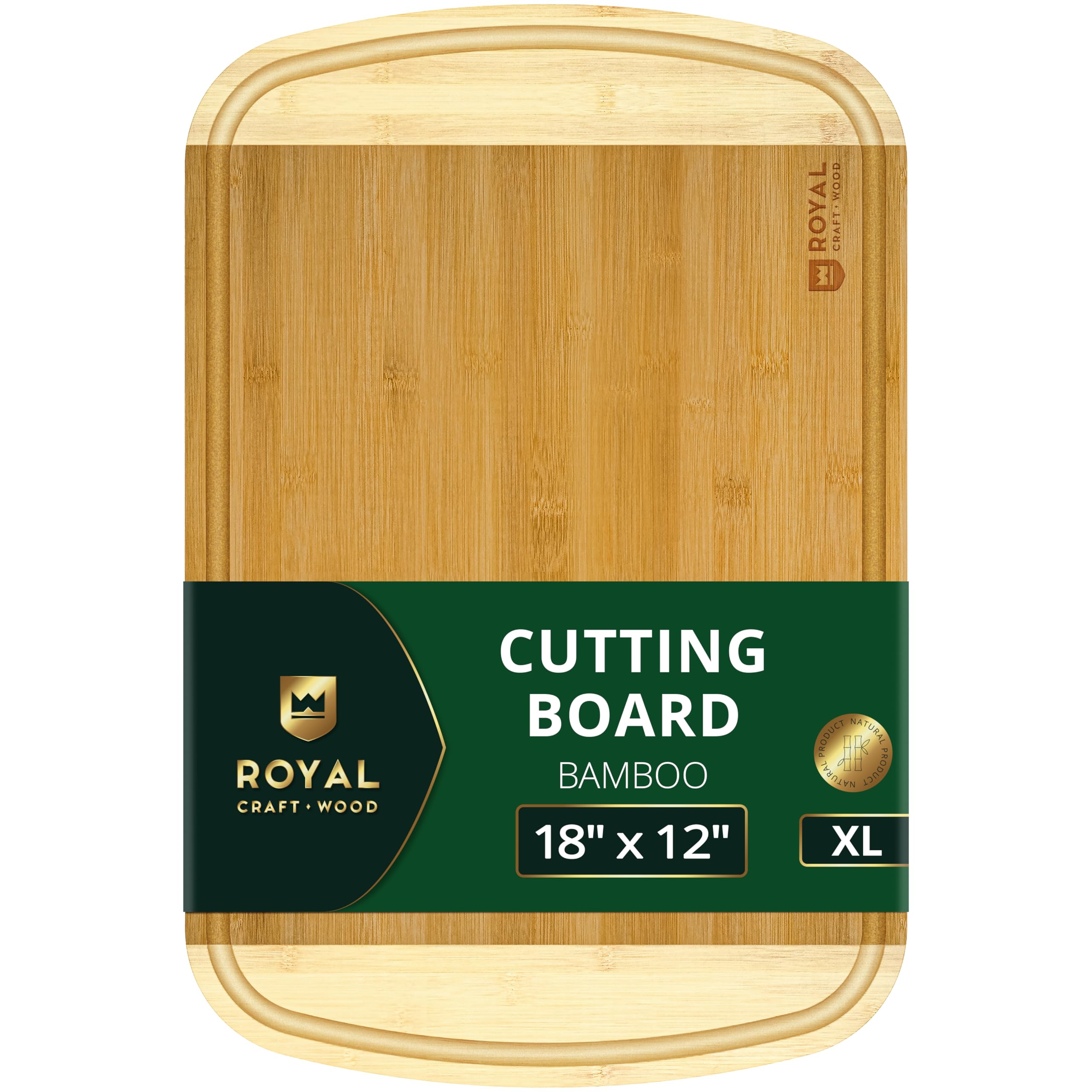 ROYAL CRAFT WOOD Wooden Cutting Boards for Kitchen Meal Prep & Serving - Bamboo Wood Serving Board Set with Deep Juice Groove Side Handles - Charcuterie & Chopping Butcher Block for Meat