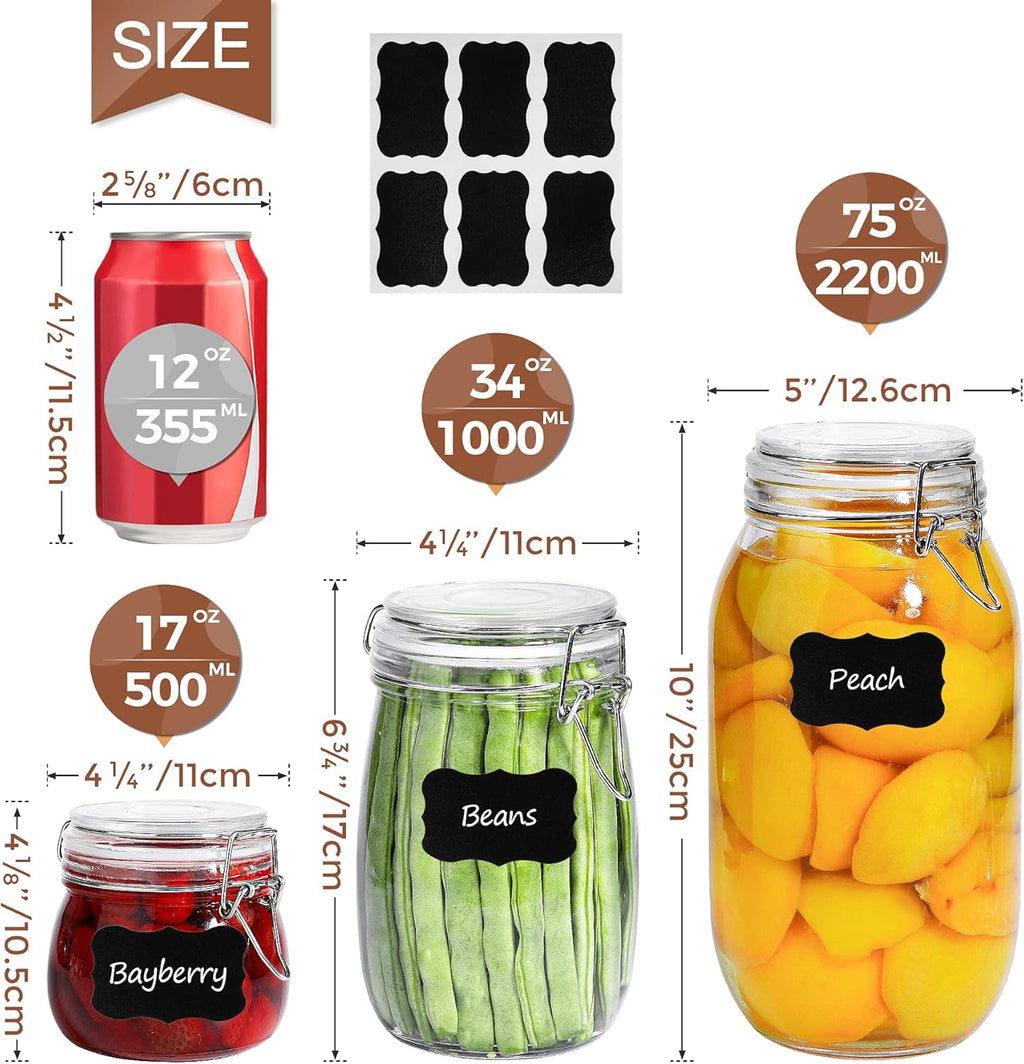 ComSaf 6-Pack 17oz Short Glass Jars for Drawers, Small Airtight Food Canisters for Spices, Nuts & Kids Snacks, Pint Sized Canning Jar Set for Jams, Pickles & Pantry Organization