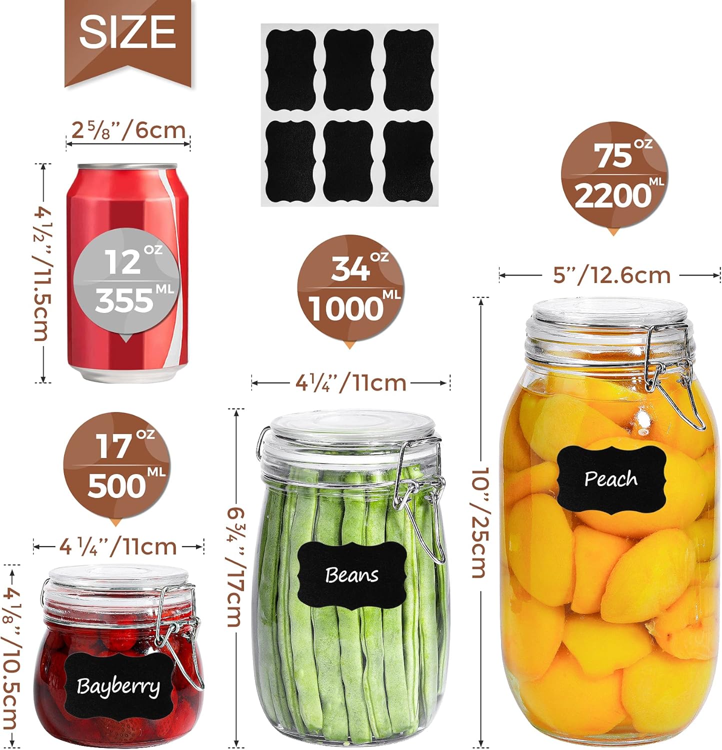 ComSaf 6-Pack 17oz Short Glass Jars for Drawers, Small Airtight Food Canisters for Spices, Nuts & Kids Snacks, Pint Sized Canning Jar Set for Jams, Pickles & Pantry Organization