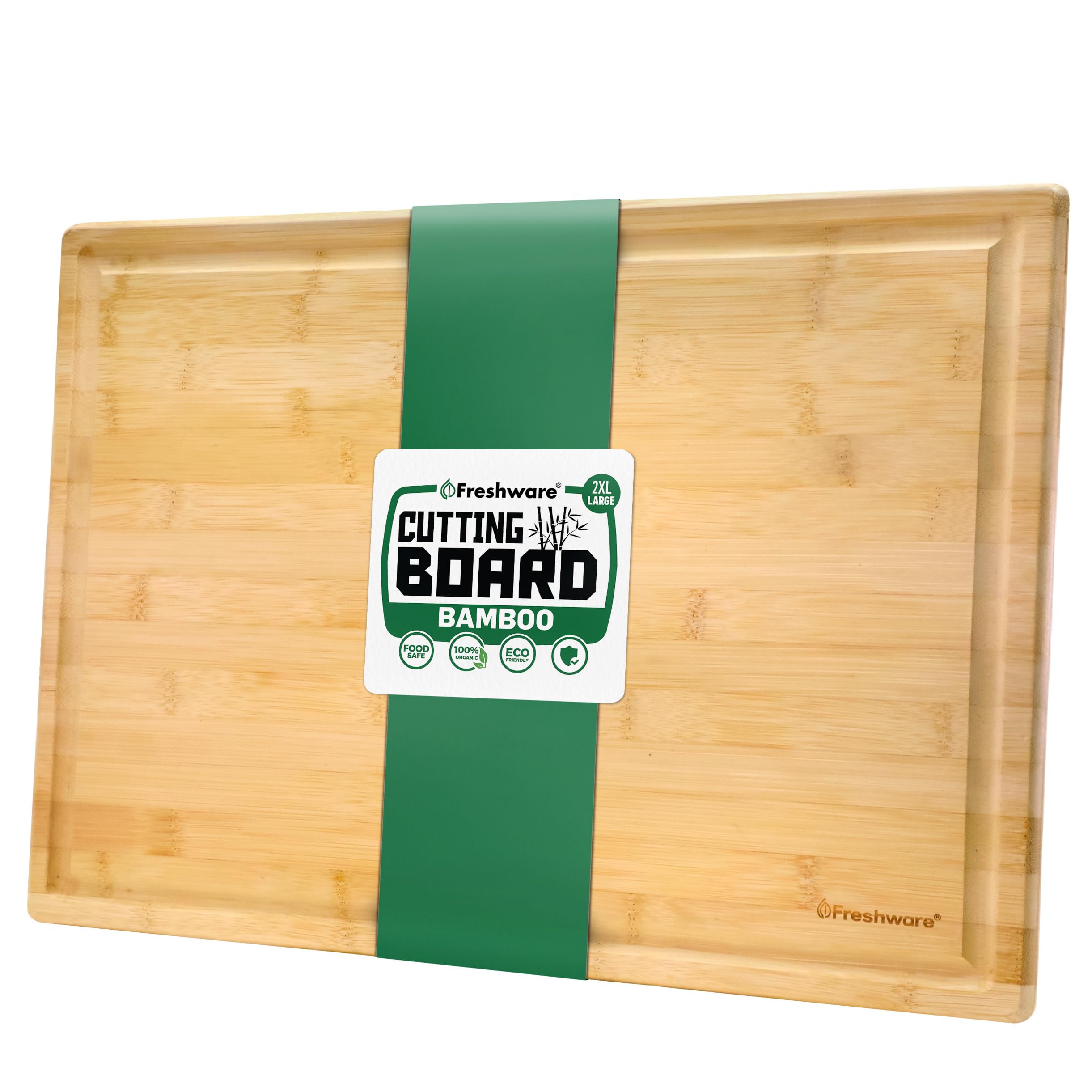 Freshware Wood Cutting Boards for Kitchen - Bamboo Cutting Board Set of 3, Cutting Boards with Juice Grooves, Serving Board Set, Chopping Board for Meat, Veggie, Easy Grip Handle (9x6", 12x8", 15x10")