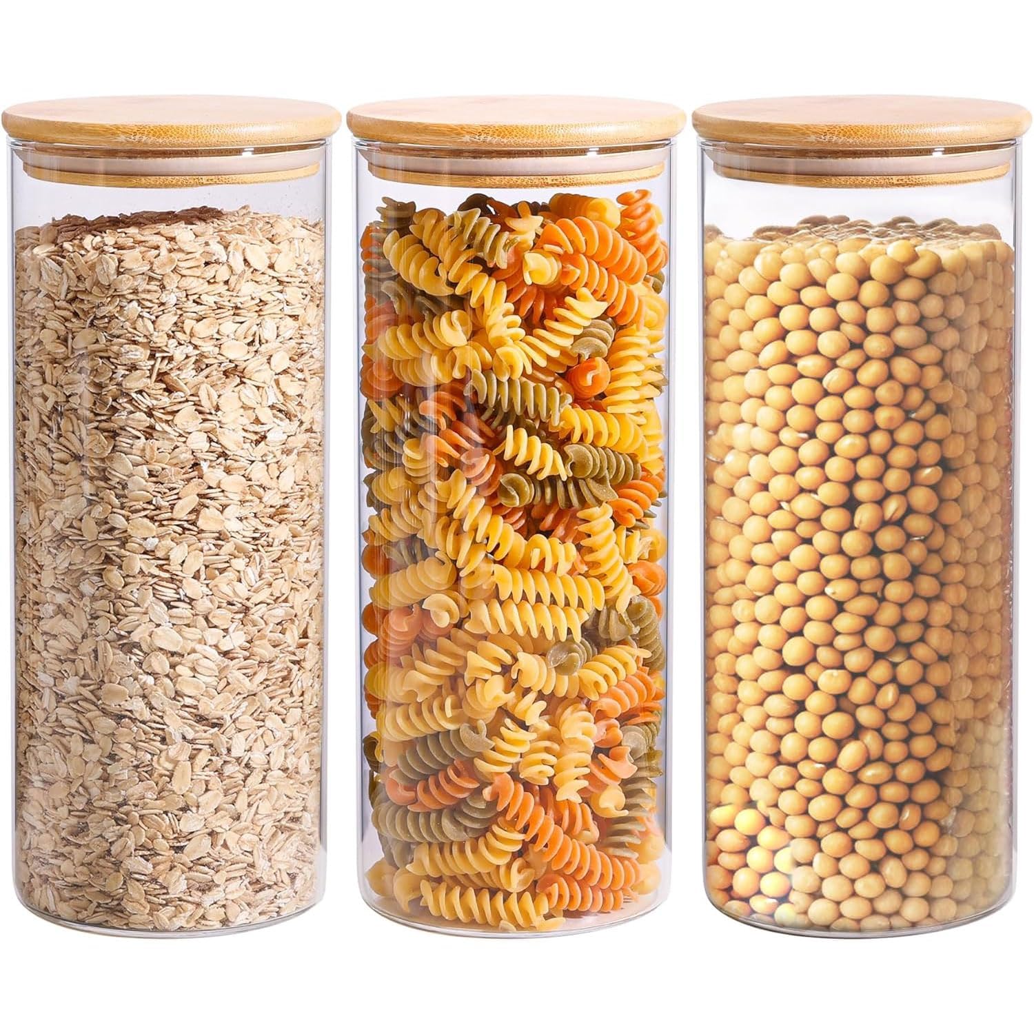 ComSaf Glass Food Storage Jars Set of 6, Tall Glass Storage Containers with Lids, Spaghetti Jar, Canisters Set for the kitchen, Pasta, Flour, Nuts, Oat, Coffee and Sugar Container, Pantry Organization