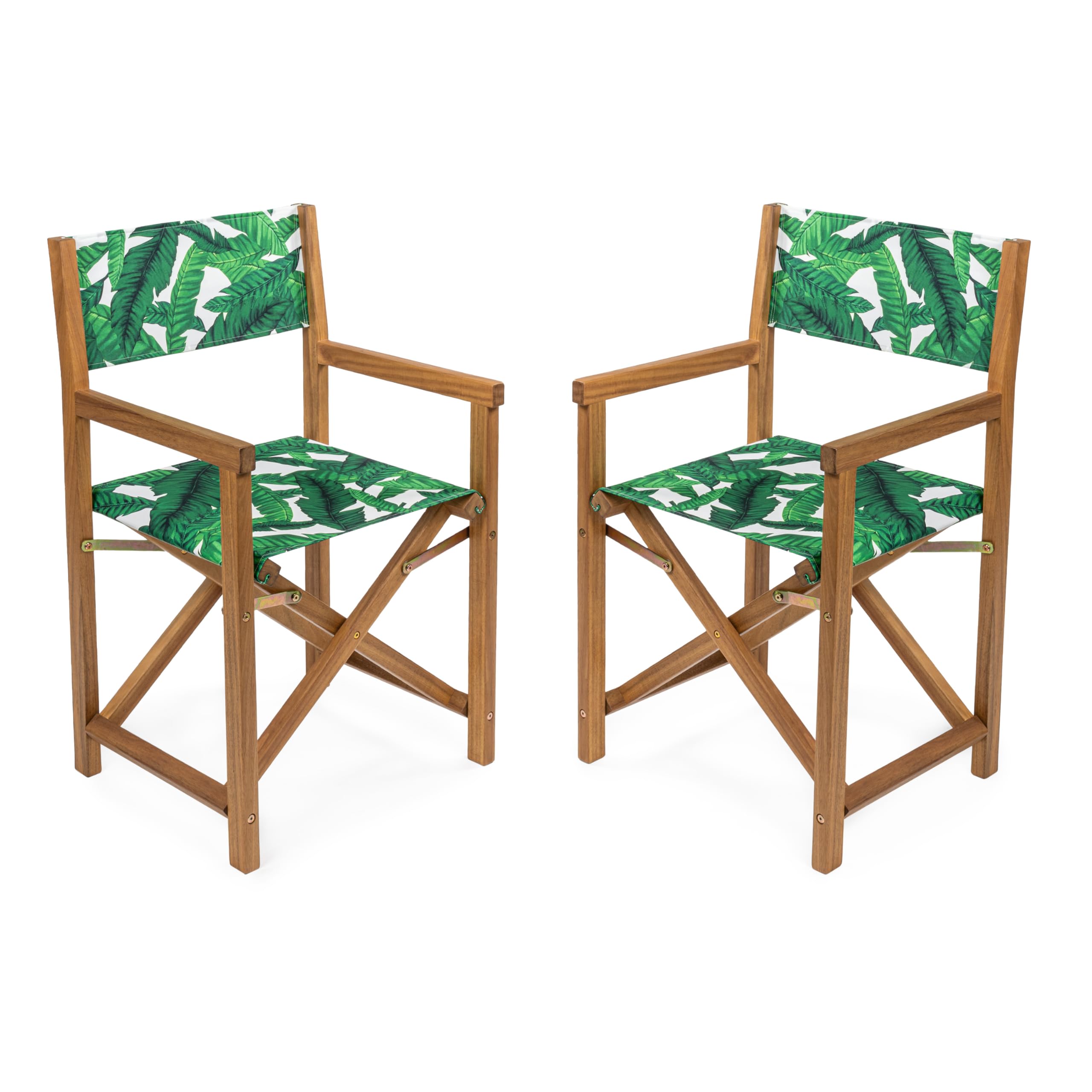 JONATHAN Y DRC1001B-SET2 Cukor Classic Vintage Outdoor Acacia Wood Folding Director Chair with Canvas Seat Mid-Century, Modern, Traditional, Classic, Coastal, White/Black Stripe/Teak Brown (Set of 2)