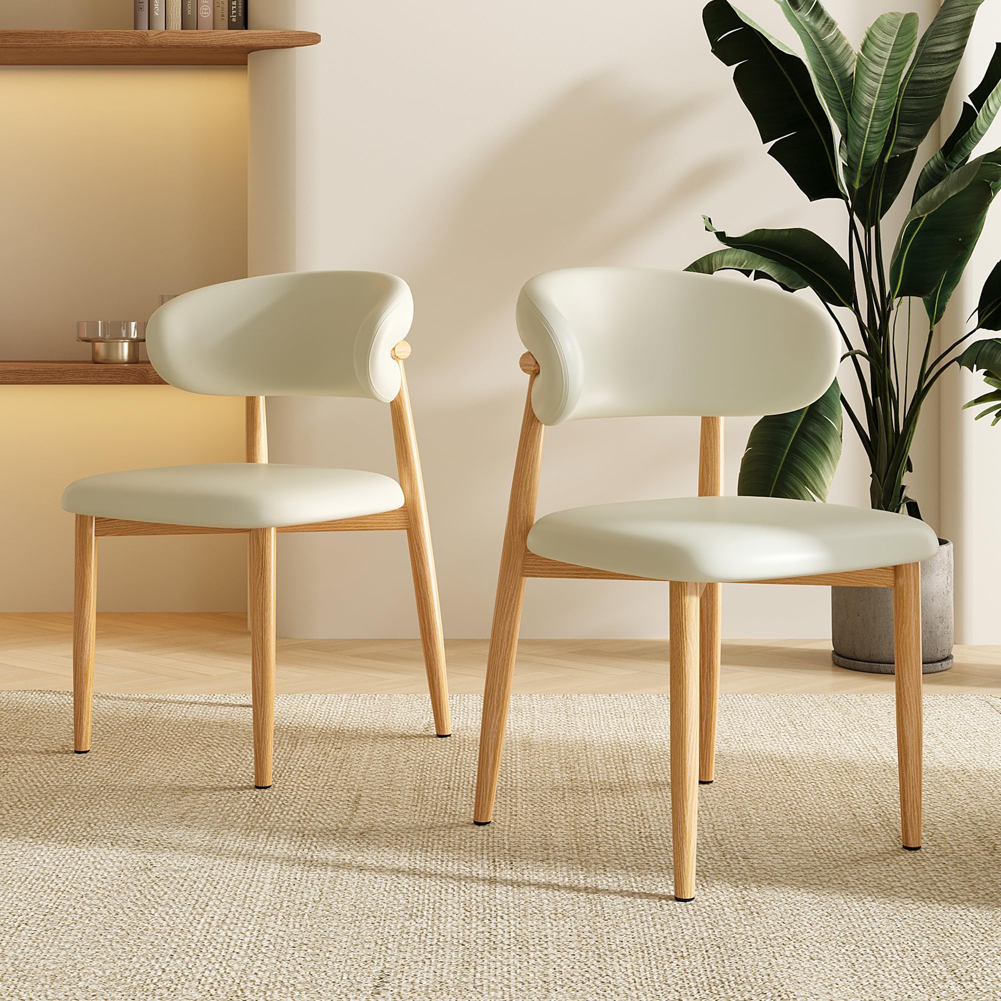 Dining Chairs Set of 2 for Kitchen Dining Table Mid Century Modern Farmhouse Upholstered Linen Dining Room Chairs with Metal Legs, Walnut Khaki