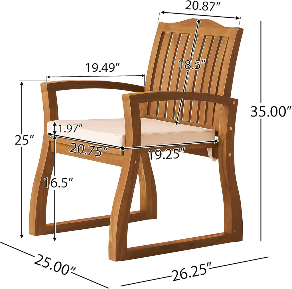 Christopher Knight Home Della Acacia Wood Outdor Dining Chairs, 2-Pcs Set, Teak Finish With Rustic Metal