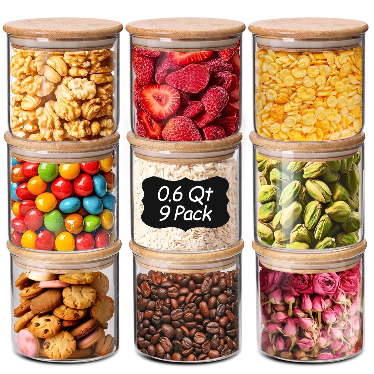 ComSaf Glass Food Storage Jars Set of 6, Tall Glass Storage Containers with Lids, Spaghetti Jar, Canisters Set for the kitchen, Pasta, Flour, Nuts, Oat, Coffee and Sugar Container, Pantry Organization