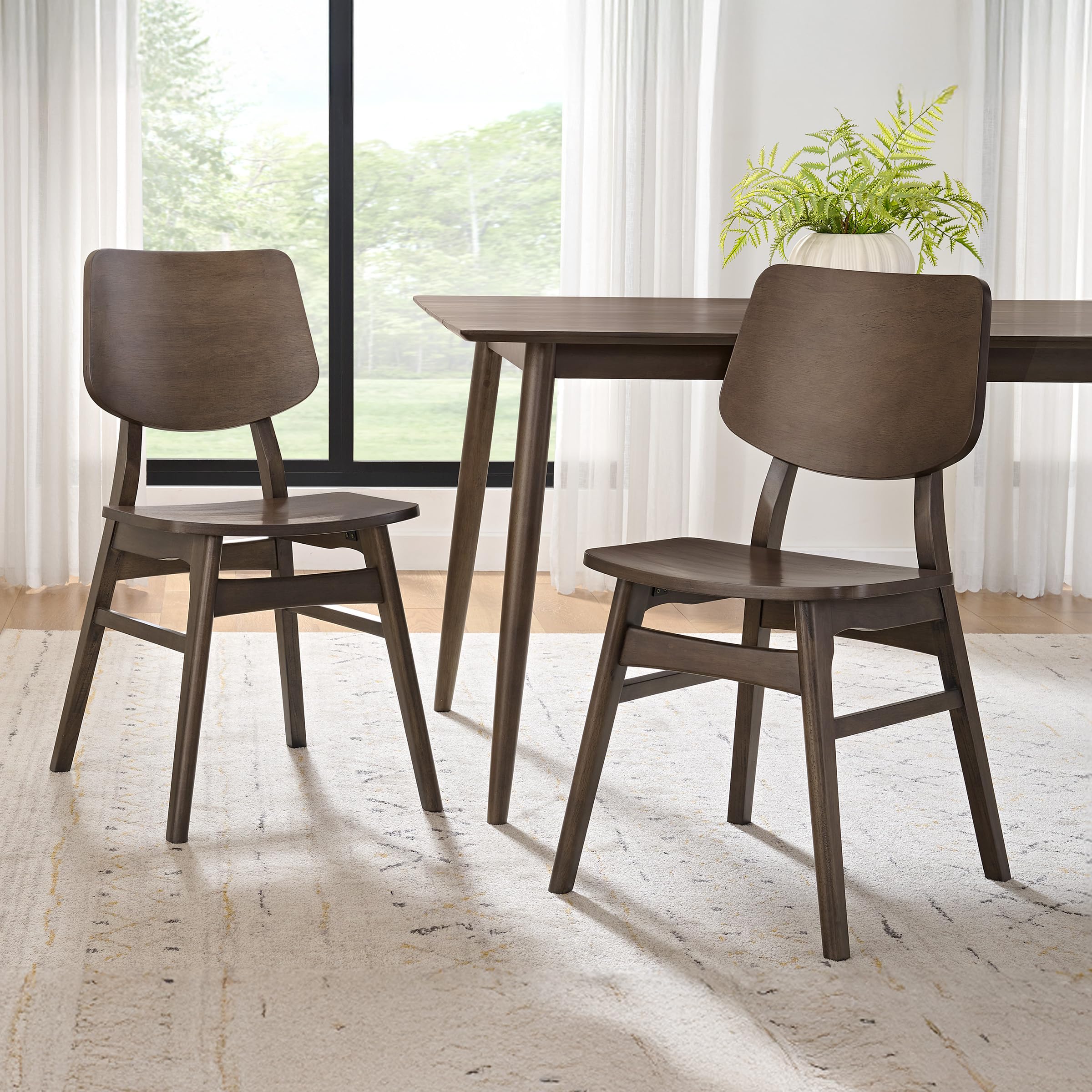 Alaterre Furniture Calais Dining – Mid Century Modern Set of 2 Dining Chairs – Solid Wood Chair Set with Minimalist Design for Dining Room or Kitchen (Warm Pecan Finish)