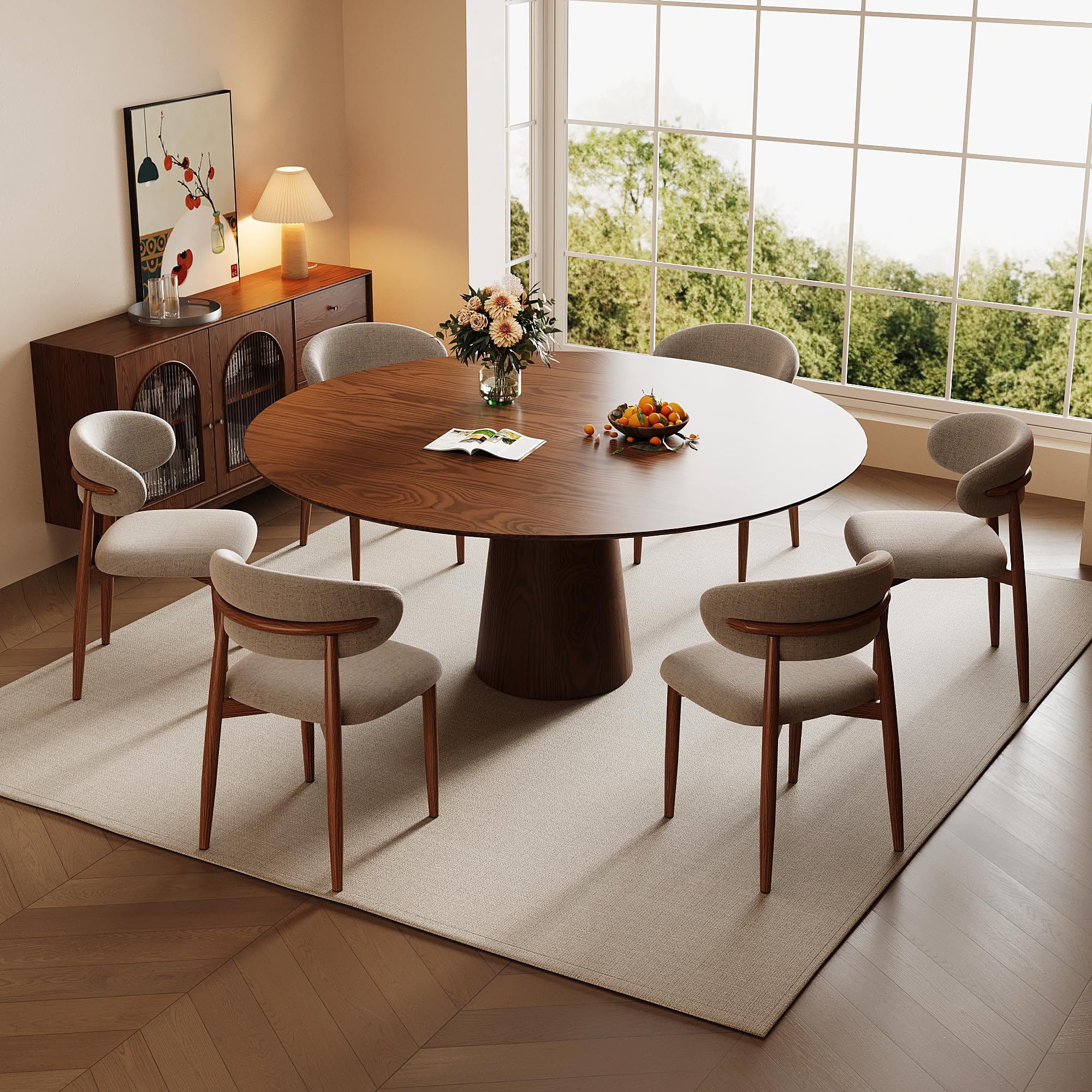 Dining Chairs Set of 2 for Kitchen Dining Table Mid Century Modern Farmhouse Upholstered Linen Dining Room Chairs with Metal Legs, Walnut Khaki