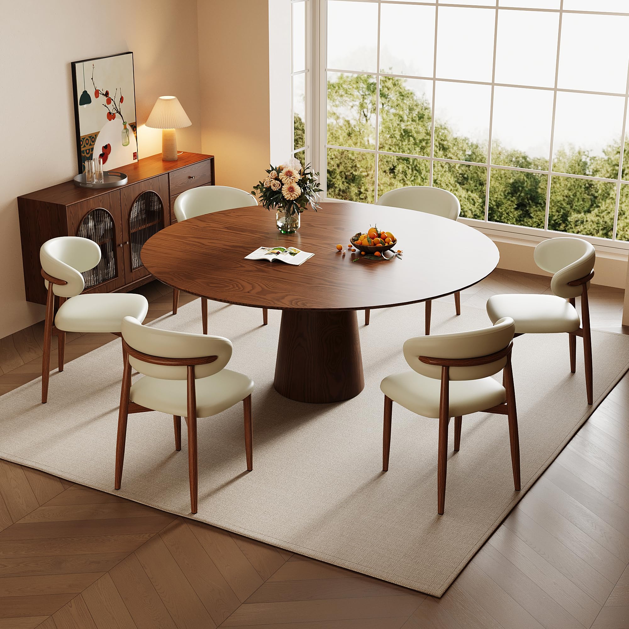 Dining Chairs Set of 2 for Kitchen Dining Table Mid Century Modern Farmhouse Upholstered Linen Dining Room Chairs with Metal Legs, Walnut Khaki