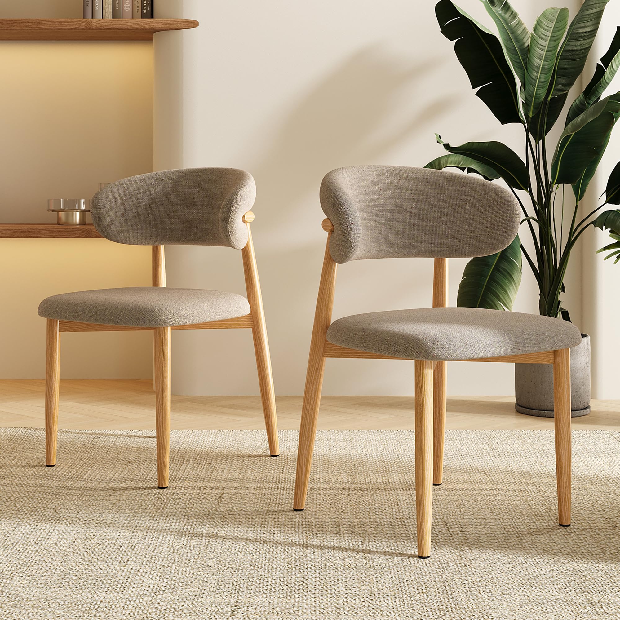 Dining Chairs Set of 2 for Kitchen Dining Table Mid Century Modern Farmhouse Upholstered Linen Dining Room Chairs with Metal Legs, Walnut Khaki