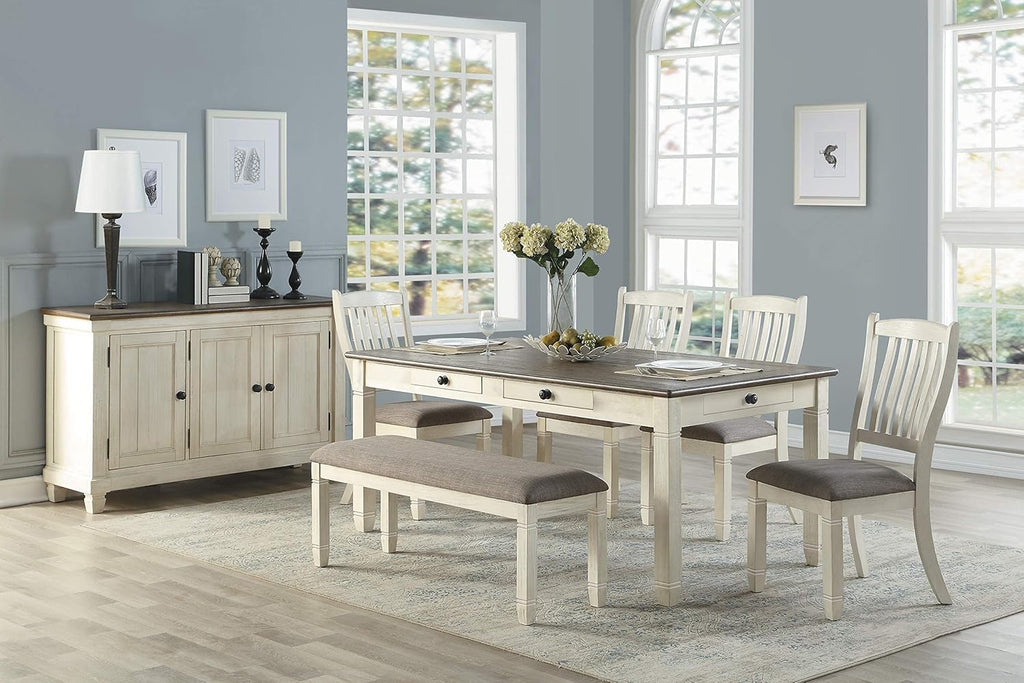Lexicon Dining Bench with Padded Seat and Wooden Frame, 48" W Entryway Bench, Gray Textured Fabric Upholstered Dining Seat for Kitchen/Living Room, Easy Assembly, Antique White