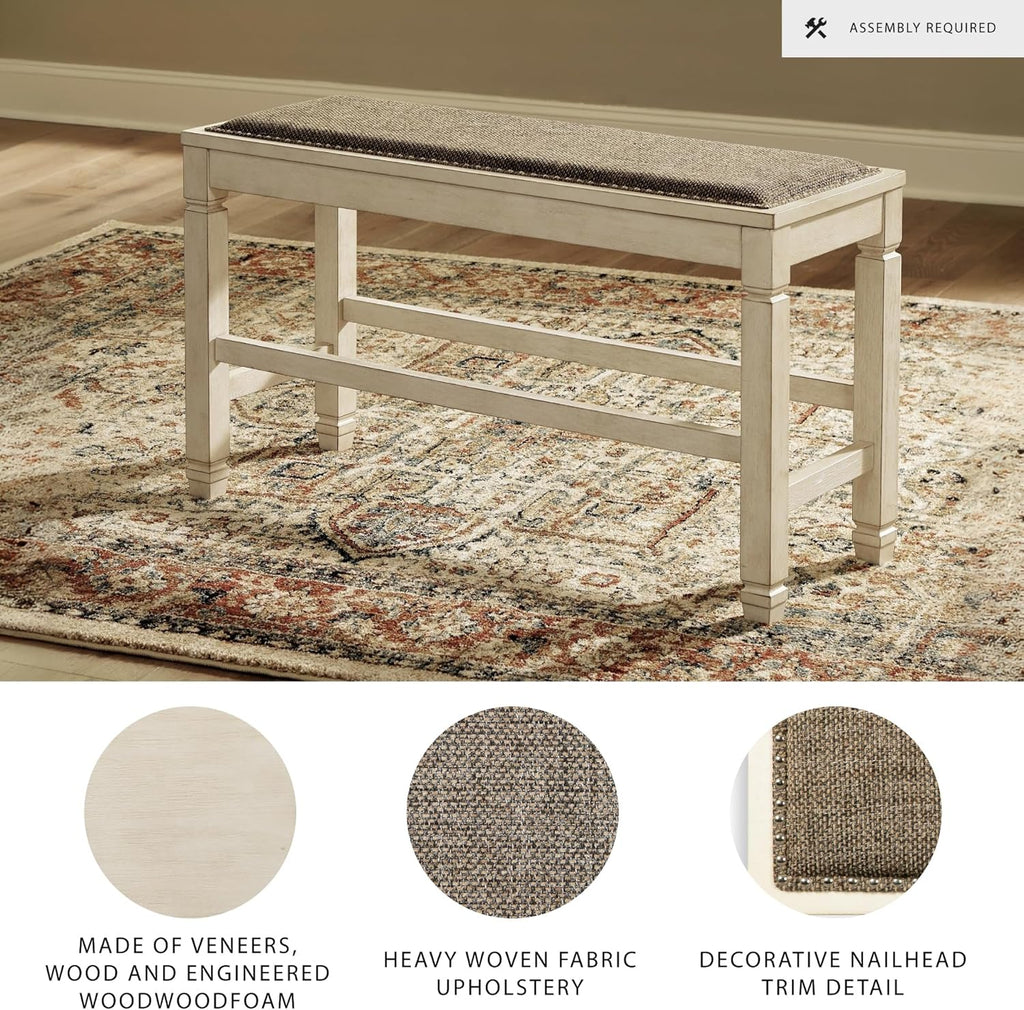 Signature Design by Ashley Bolanburg Double Upholstered Bench, Counter Height, Whitewash