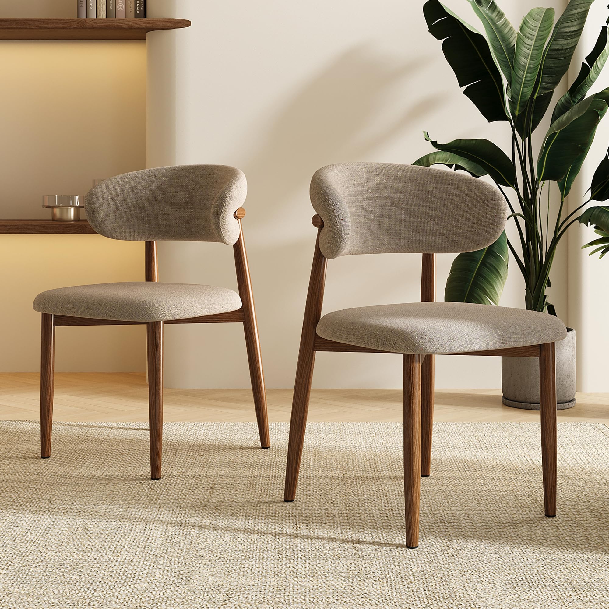 Dining Chairs Set of 2 for Kitchen Dining Table Mid Century Modern Farmhouse Upholstered Linen Dining Room Chairs with Metal Legs, Walnut Khaki