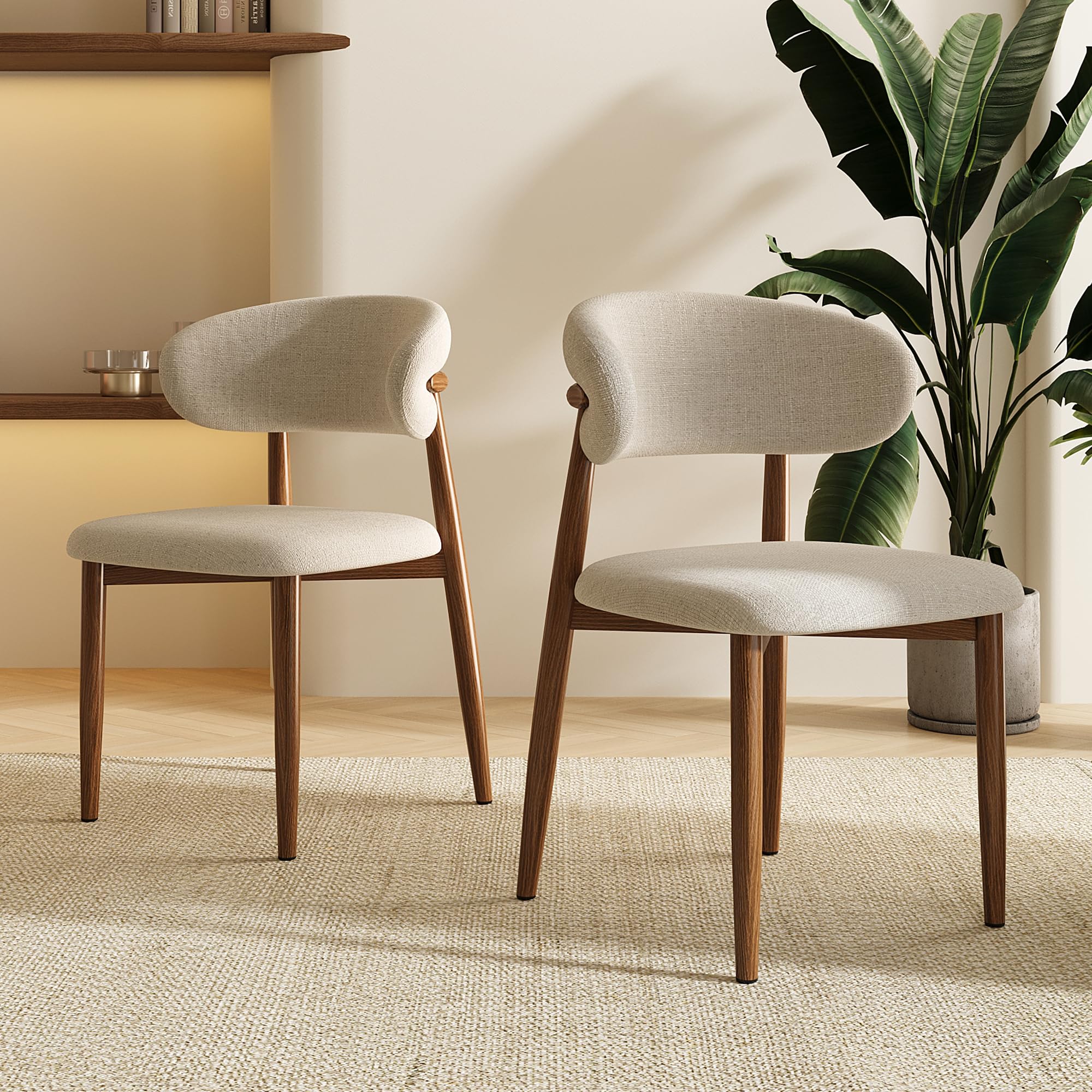 Dining Chairs Set of 2 for Kitchen Dining Table Mid Century Modern Farmhouse Upholstered Linen Dining Room Chairs with Metal Legs, Walnut Khaki