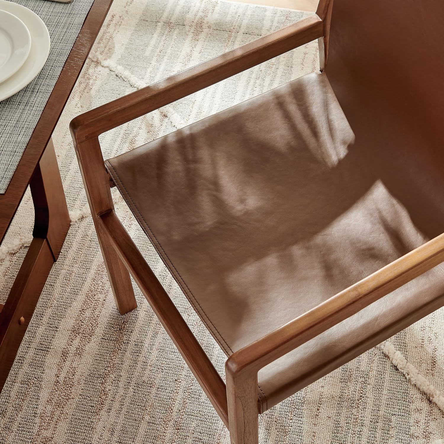 Modway Sonora Leather Chair in Nutmeg Brown – Mid Century Modern Accent Chair, Leather Dining Room with Teak Wood Frame for Living Room, Office, or Lounge Area