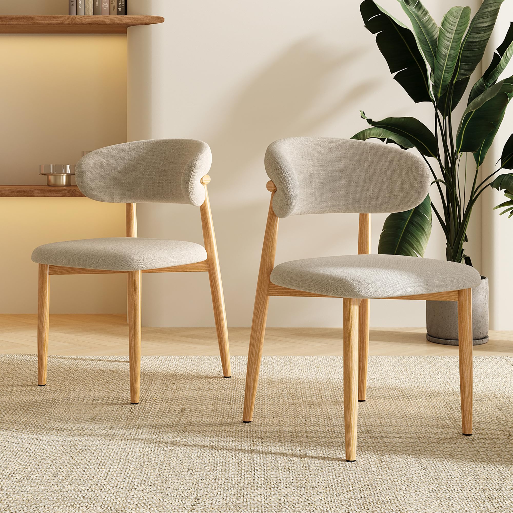 Dining Chairs Set of 2 for Kitchen Dining Table Mid Century Modern Farmhouse Upholstered Linen Dining Room Chairs with Metal Legs, Walnut Khaki