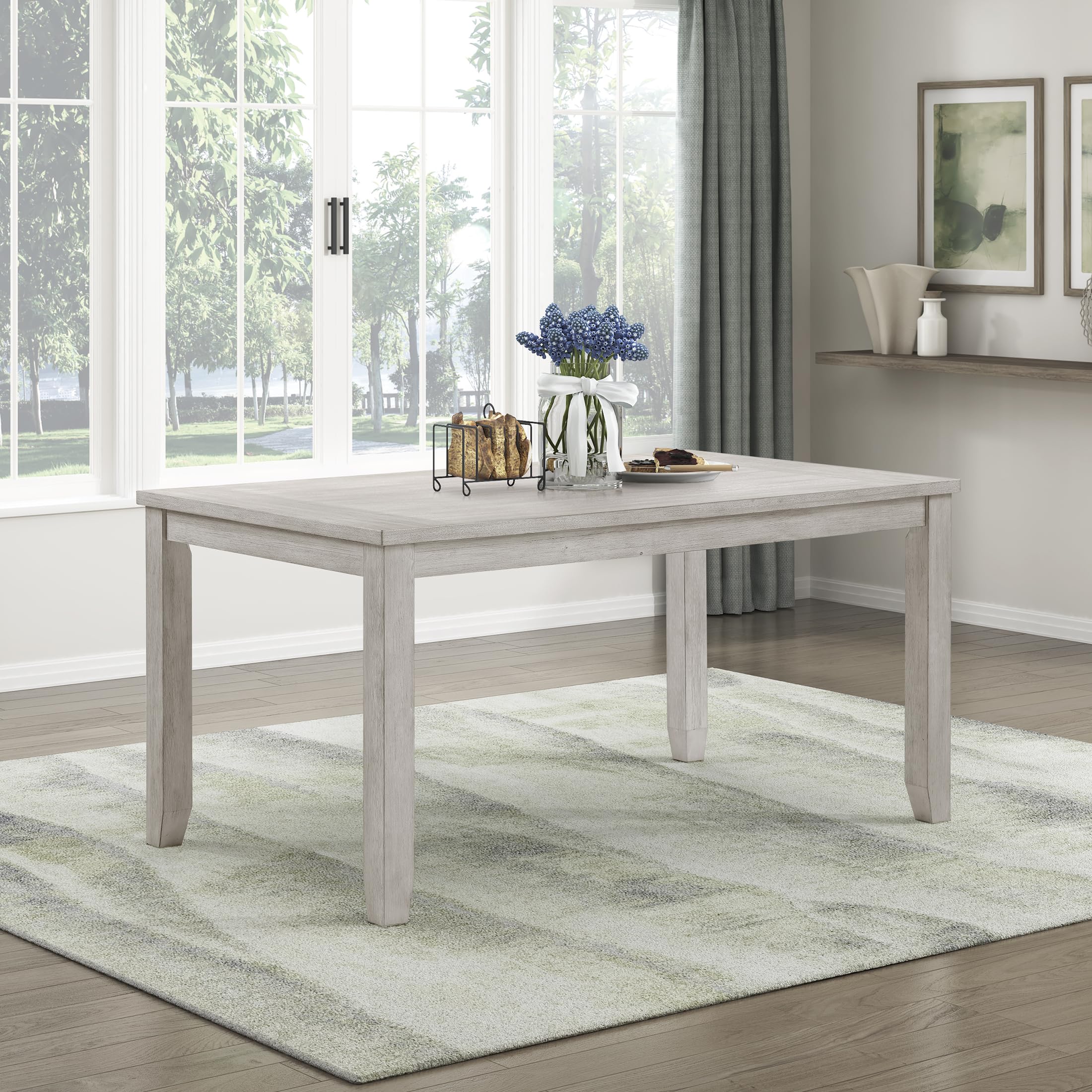 Lexicon Dining Bench with Padded Seat and Wooden Frame, Entryway Bench, Light Gray Textured Fabric Upholstered Dining Seat for Kitchen/Living Room, 19.5" SH, Brushed Antique White