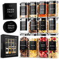 EDELHAUS Square Glass Storage Containers with Bamboo Lids 12-Pack (4x 30 oz, 8x 17 oz) Airtight Glass Storage Jars with Lids for Food, Stackable Glass Kitchen Canisters with 114 Labels for Pantry