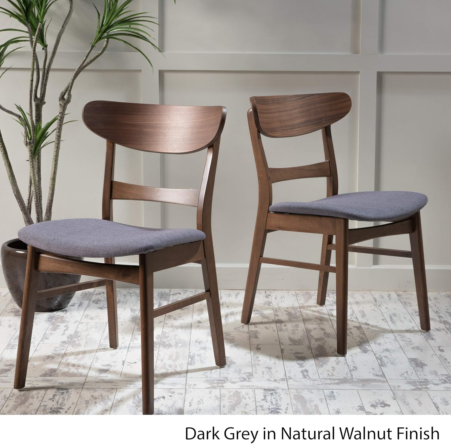 Christopher Knight Home Idalia Dining Chairs, 2-Pcs Set, Dark Grey / Walnut Finish