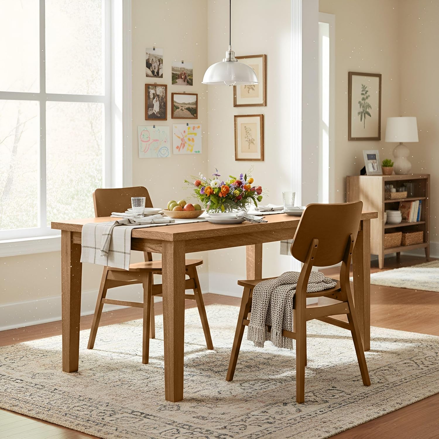 Alaterre Furniture Calais Dining – Mid Century Modern Set of 2 Dining Chairs – Solid Wood Chair Set with Minimalist Design for Dining Room or Kitchen (Warm Pecan Finish)