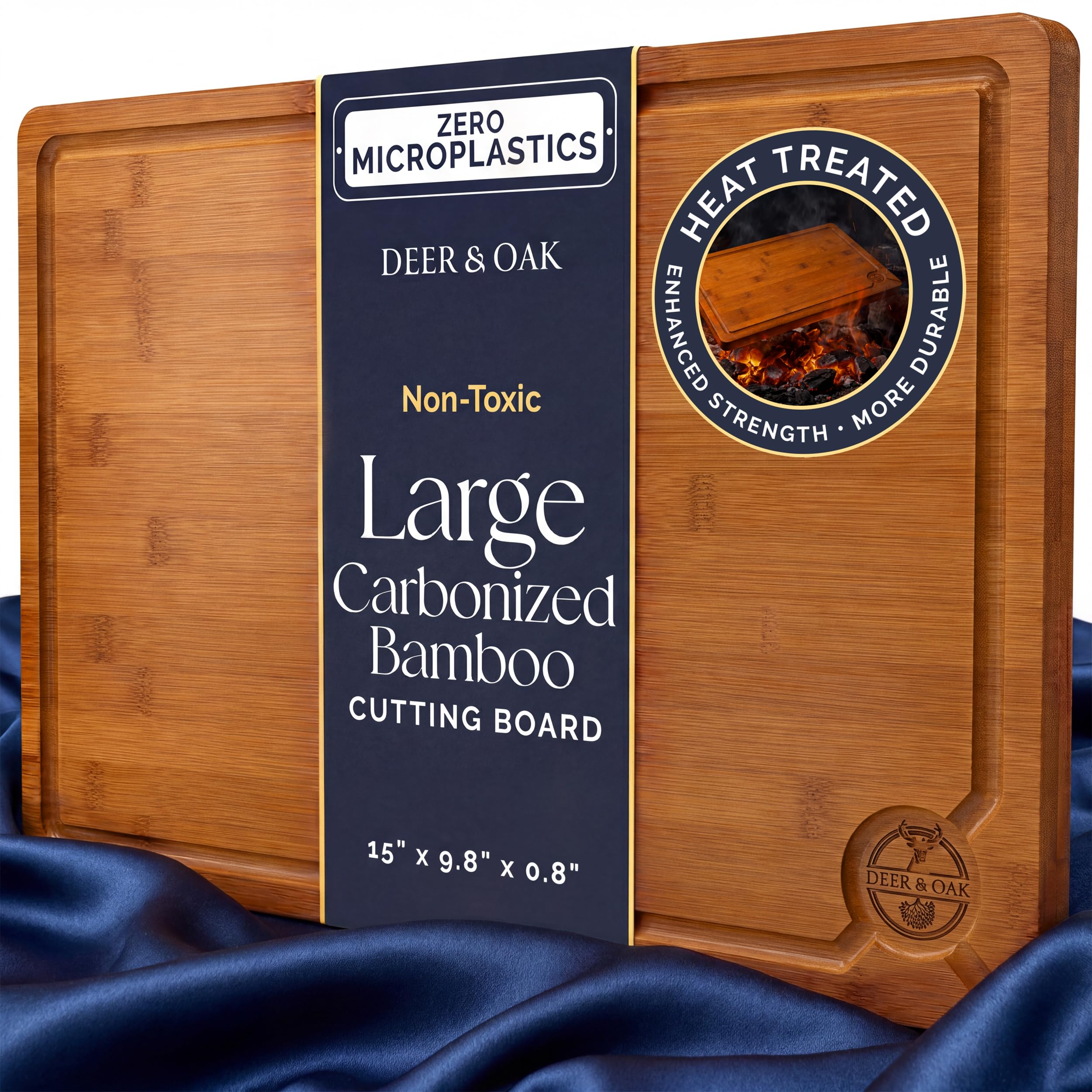 Pre-Oiled, Non Toxic 3-Piece Carbonized Bamboo Cutting Board Set, Eco-Friendly Wooden Chopping Boards for Kitchen with Hanging Hole, 500°F Carbonized Technology Charcuterie Serving Boards Deer & Oak